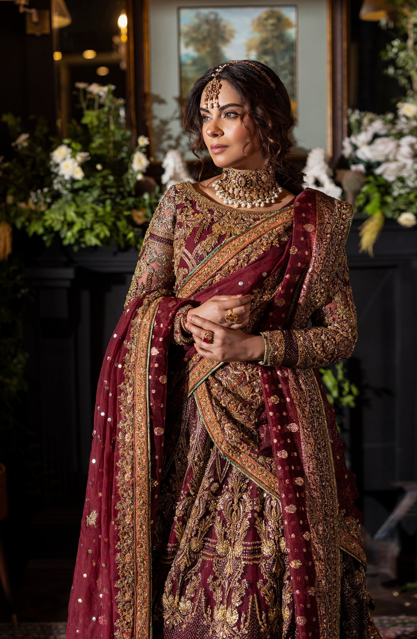 Red Formal Set with Sharara & Dupatta