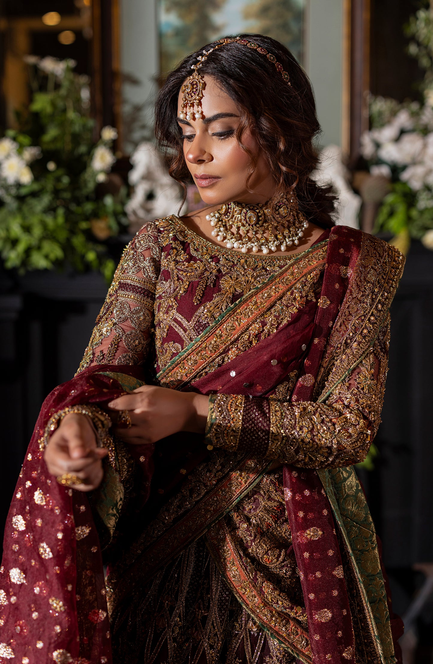 Red Formal Set with Sharara & Dupatta