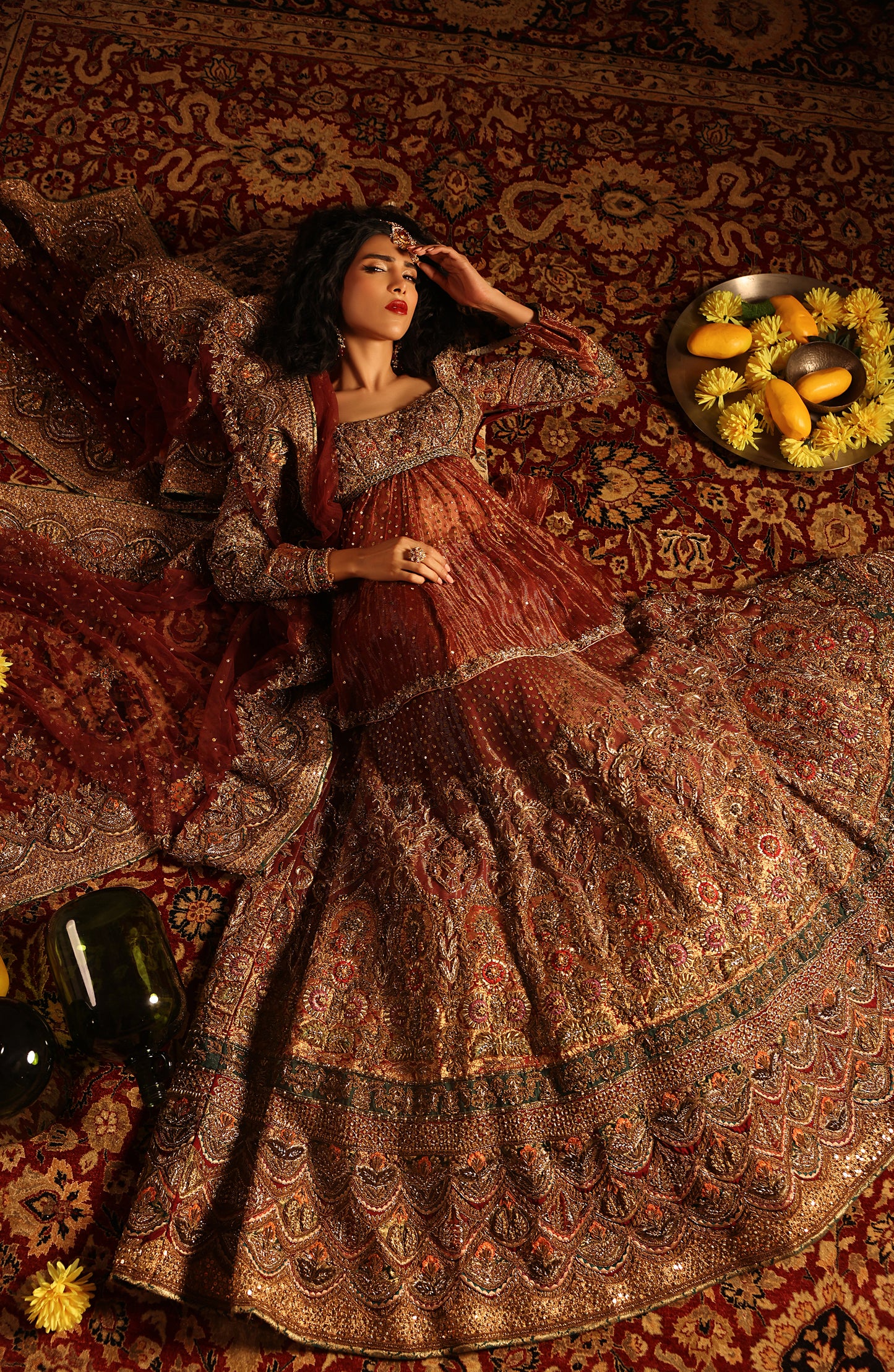 Shalimar Red – Tissue Bridal Ensemble