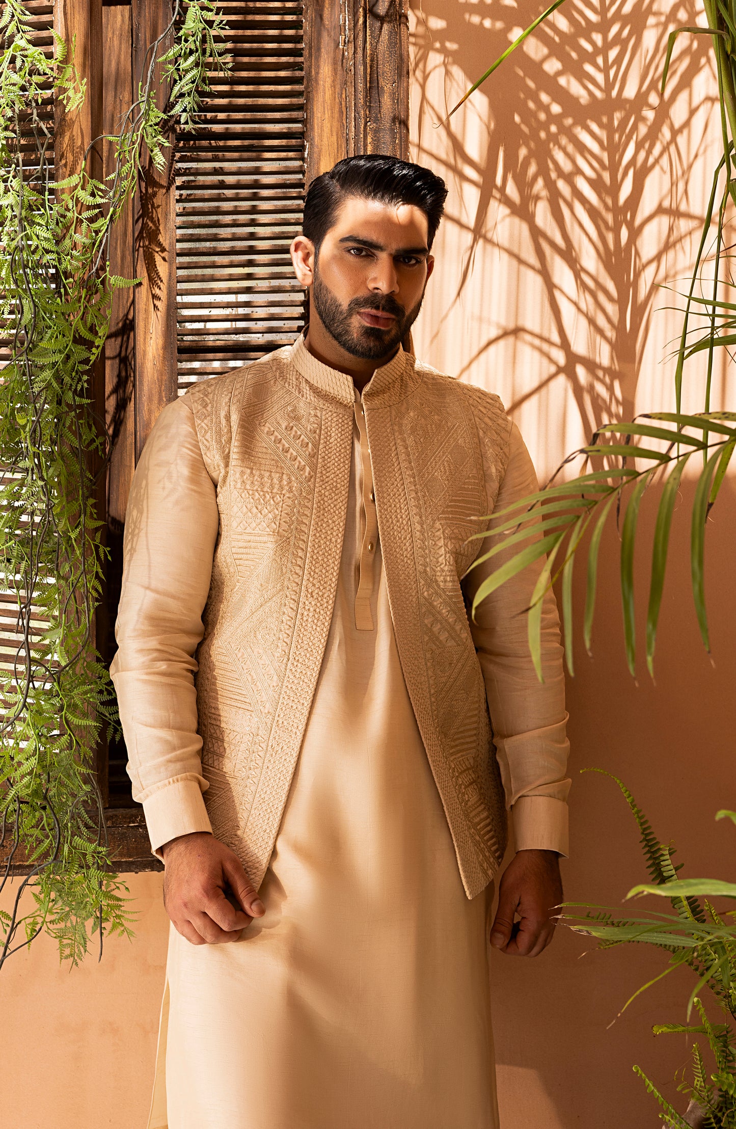 Creme Embroidered Waistcoat Shalwar Kameez