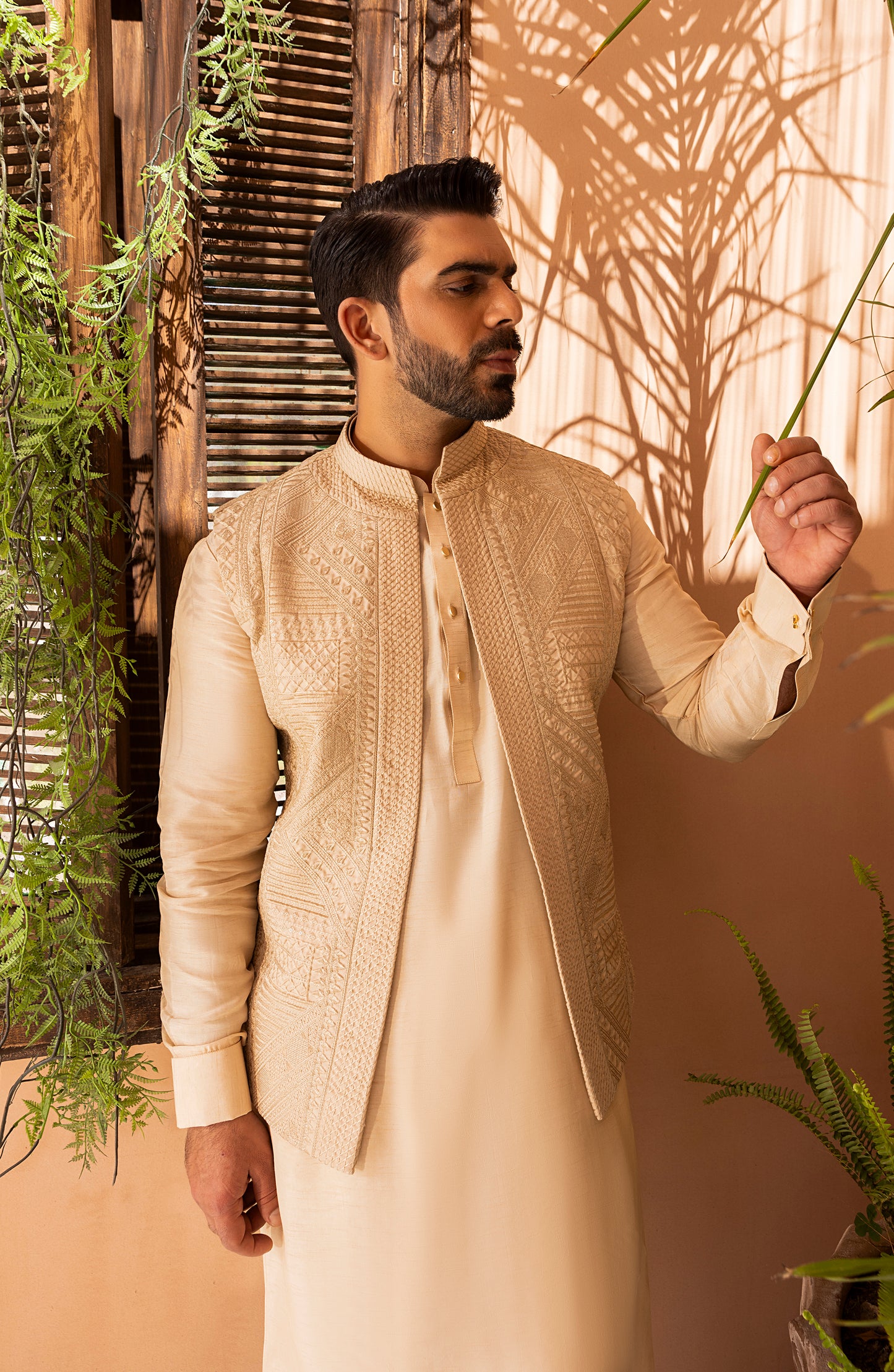 Creme Embroidered Waistcoat Shalwar Kameez