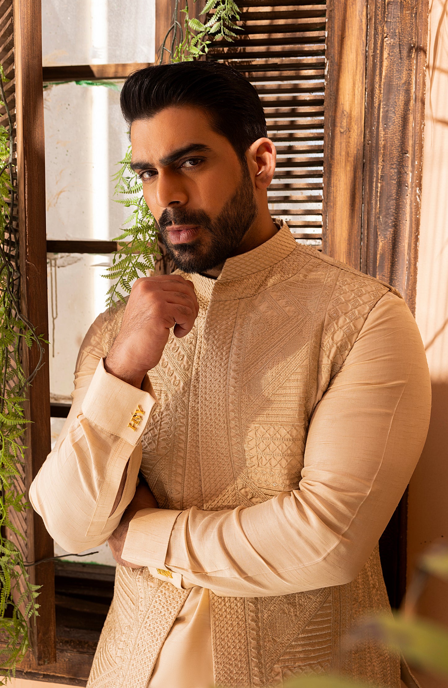 Creme Embroidered Waistcoat Shalwar Kameez