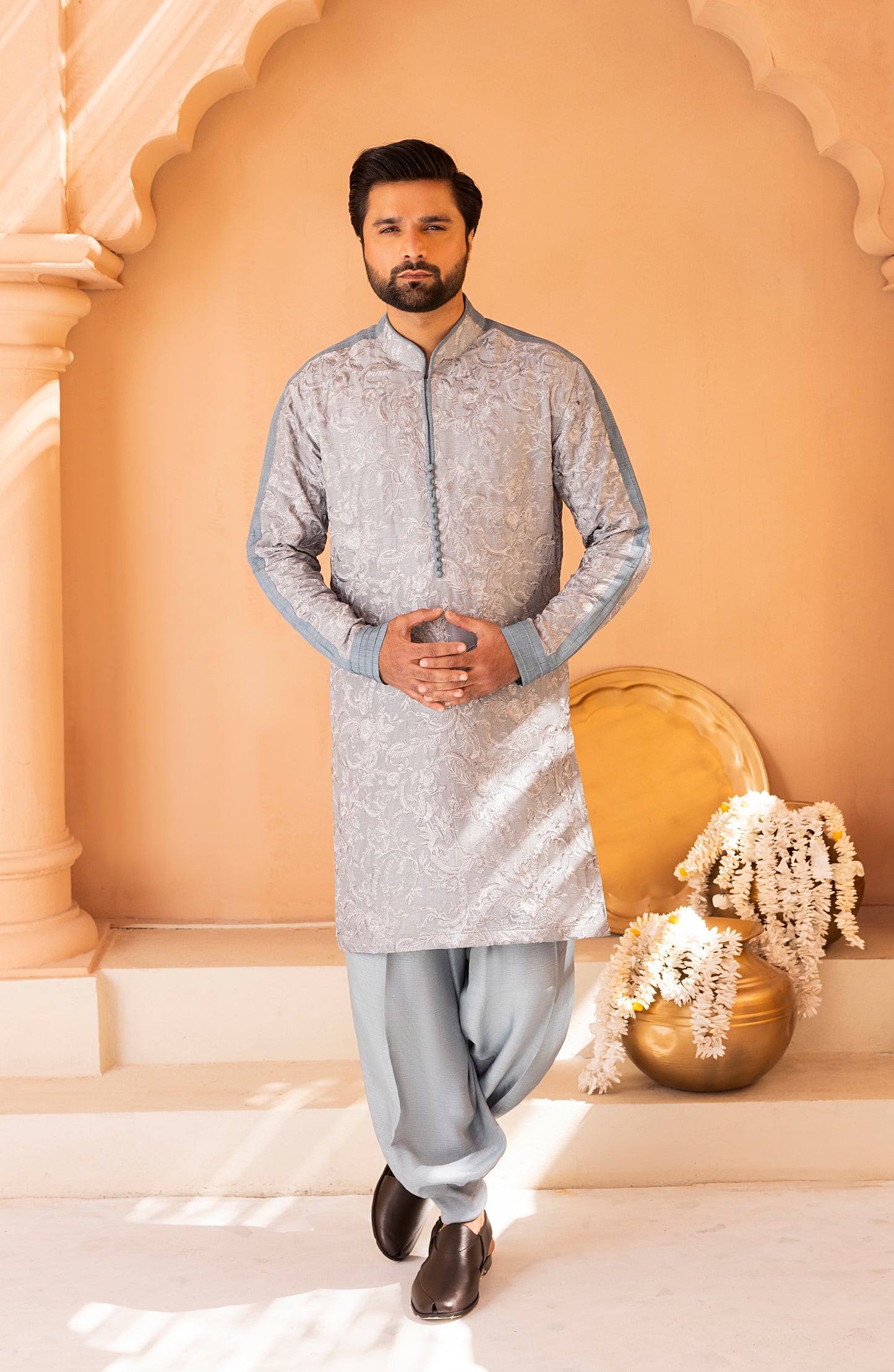 Frosty Blue Embroidered Kurta Shalwar Kameez