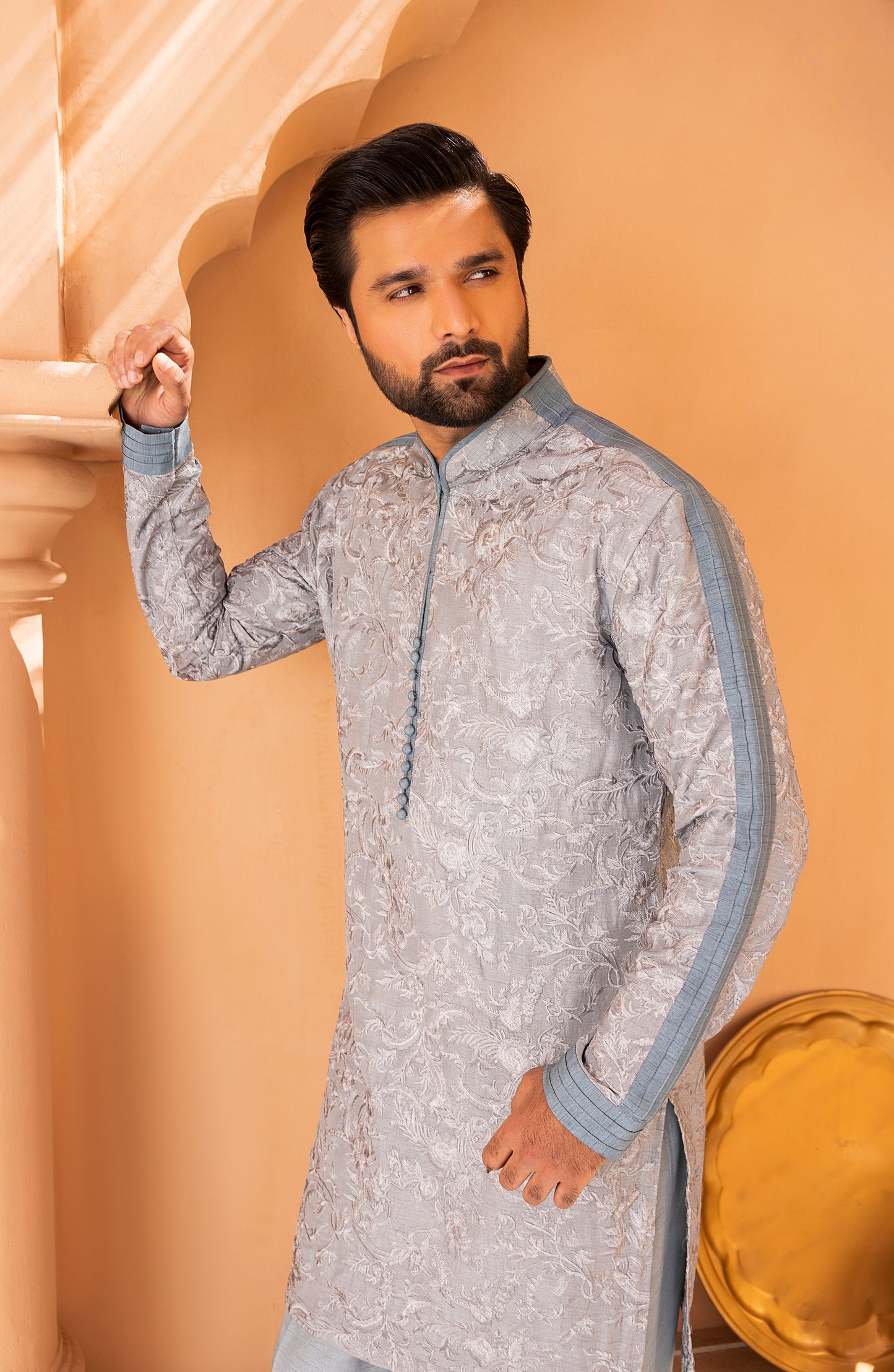Frosty Blue Embroidered Kurta Shalwar Kameez