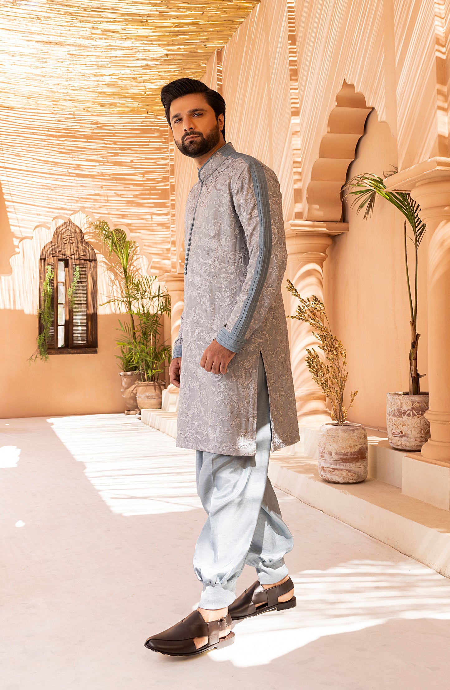 Frosty Blue Embroidered Kurta Shalwar Kameez