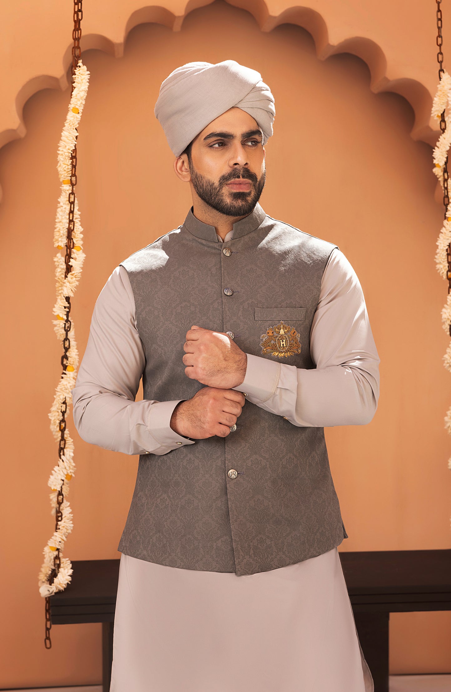 Ash Grey Waistcoat Shalwar Kameez