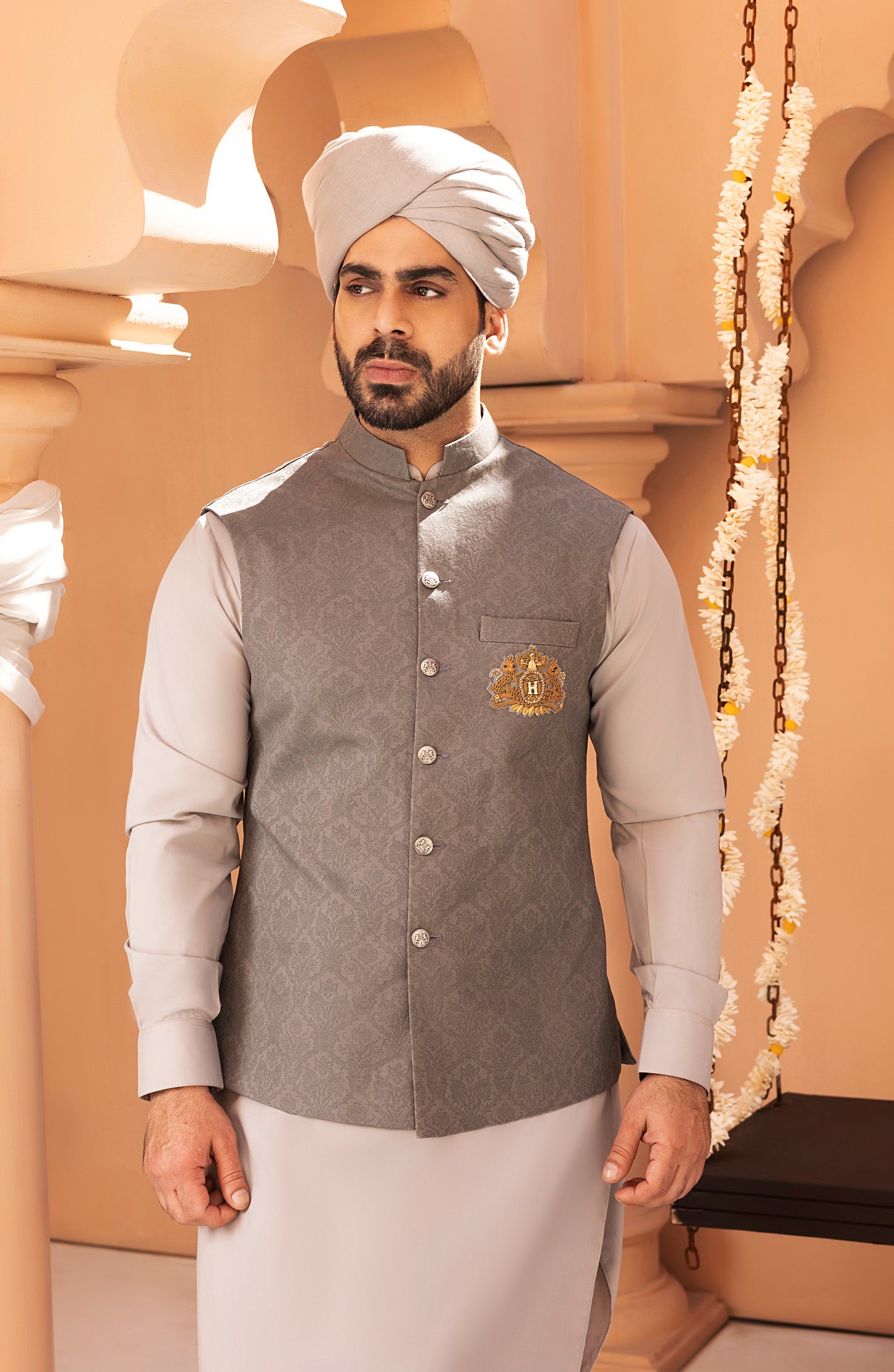 Ash Grey Waistcoat Shalwar Kameez
