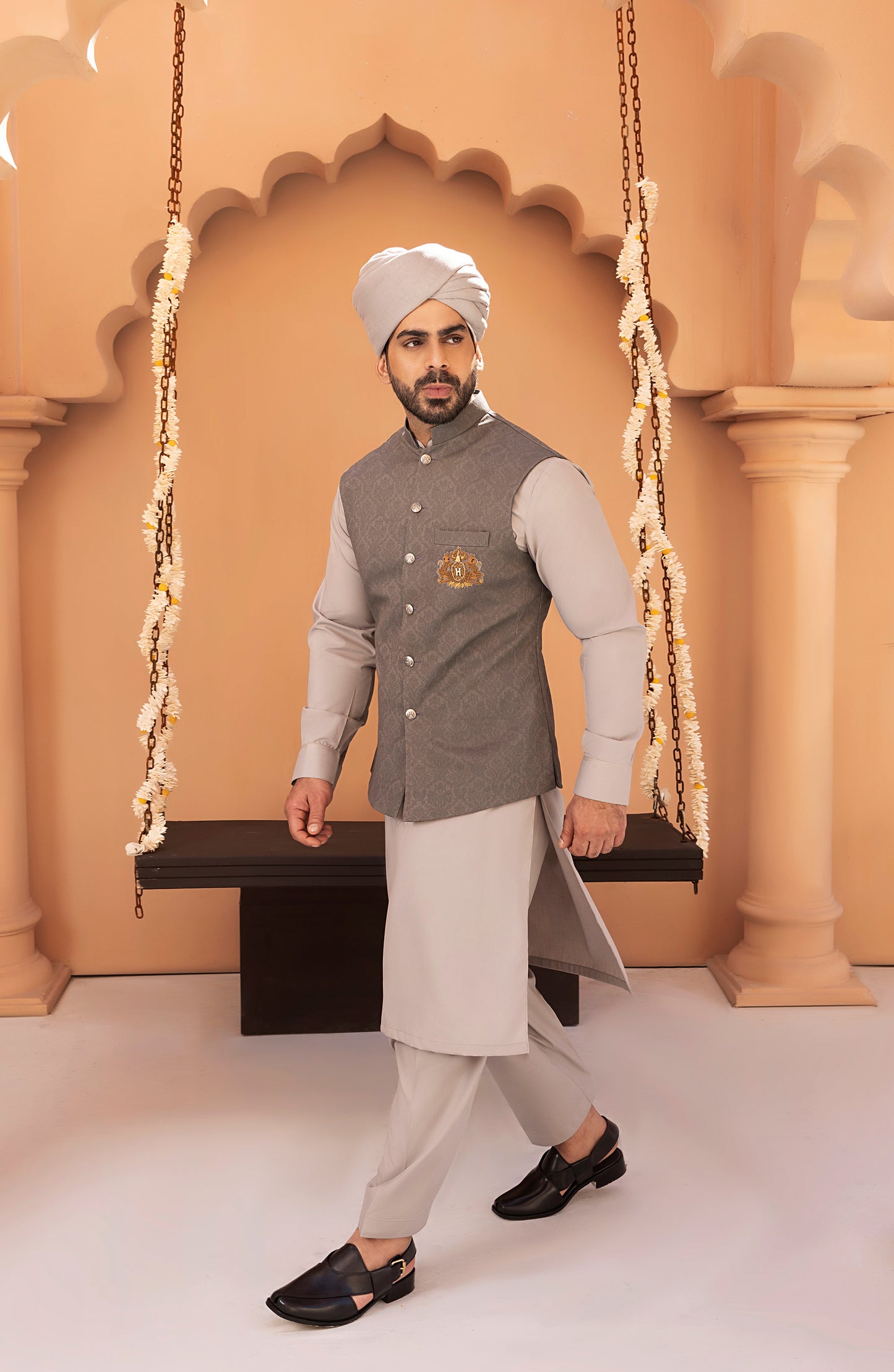 Ash Grey Waistcoat Shalwar Kameez