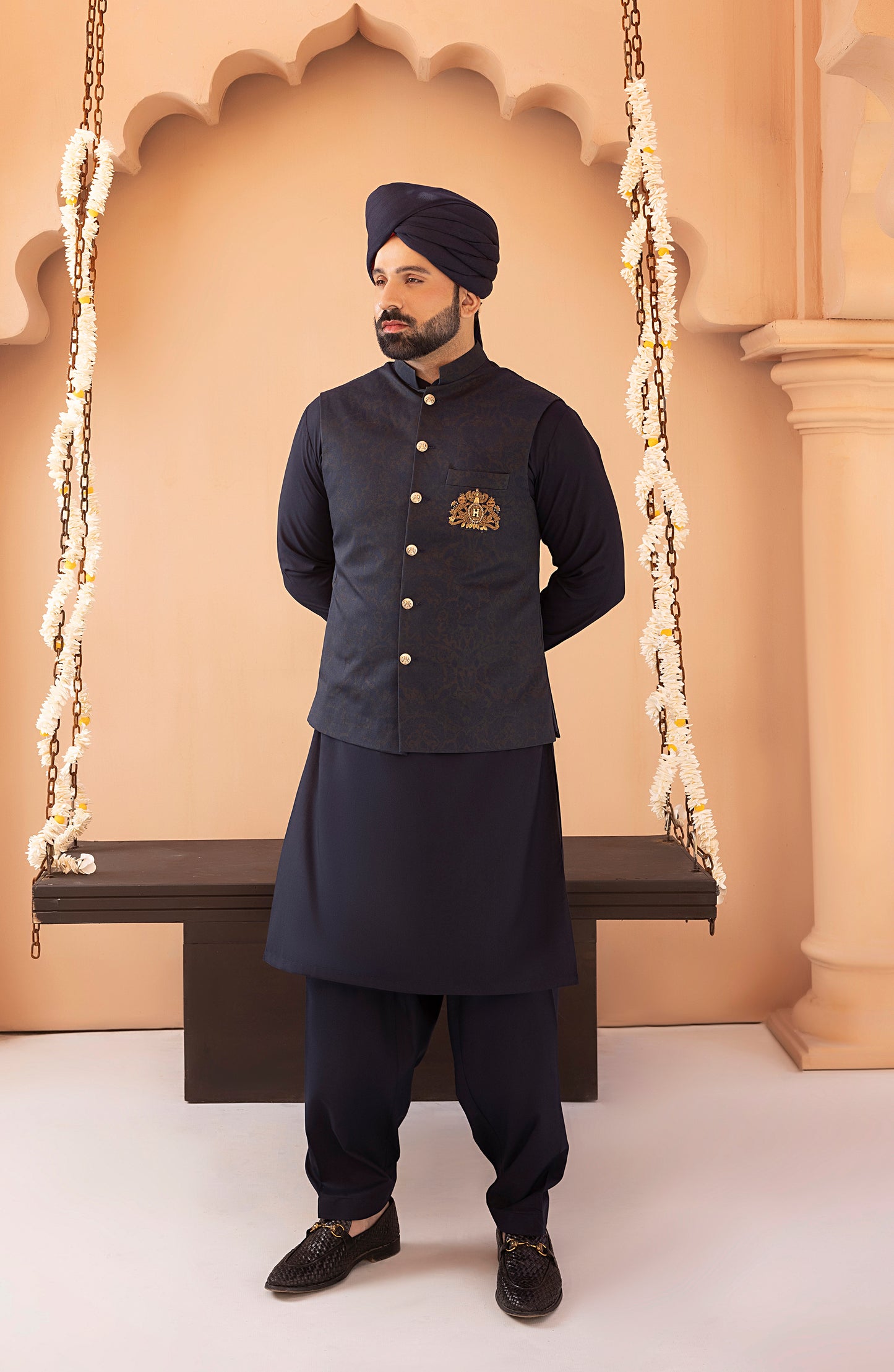 Navy Blue Waistcoat Shalwar Kameez