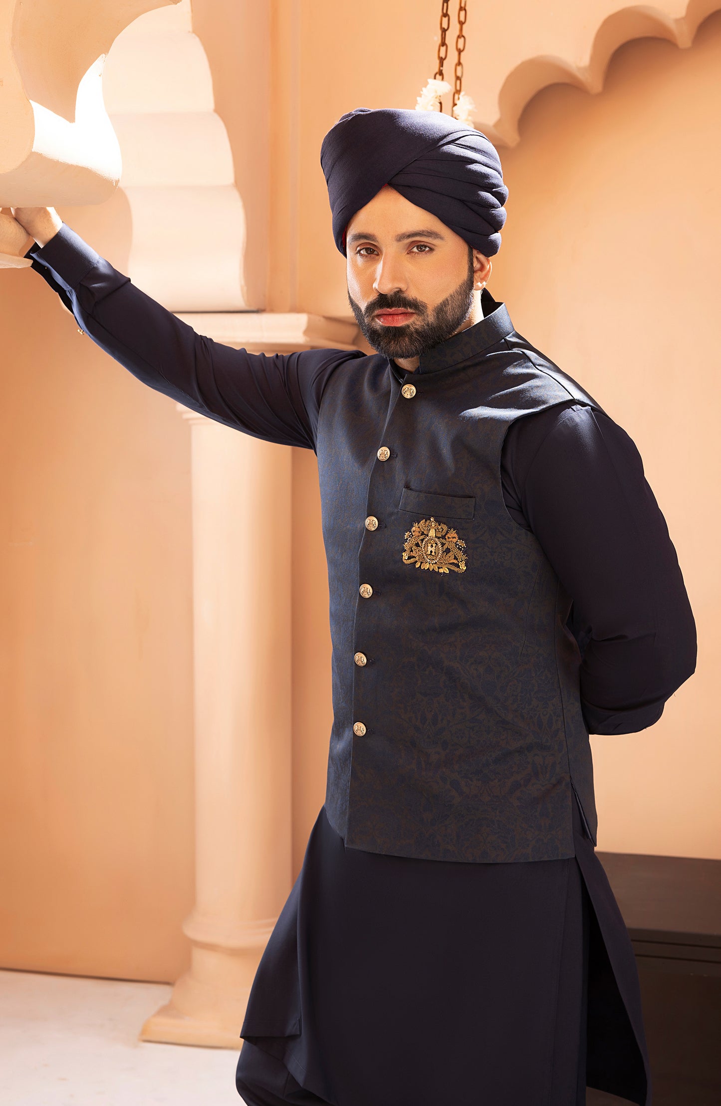 Navy Blue Waistcoat Shalwar Kameez