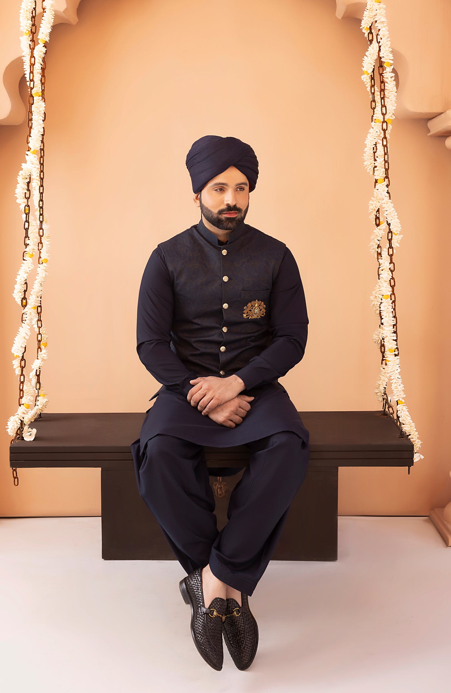 Navy Blue Waistcoat Shalwar Kameez