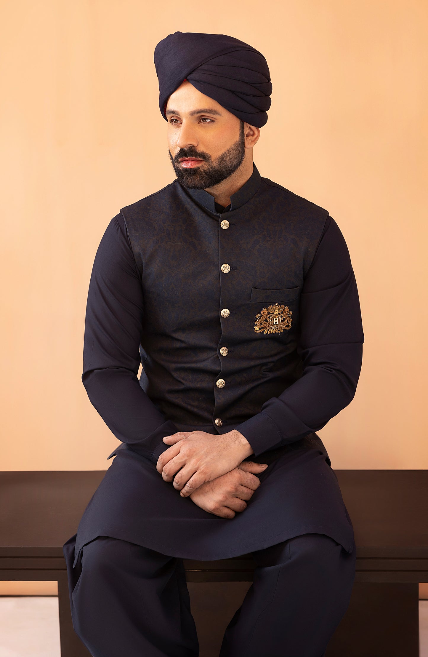 Navy Blue Waistcoat Shalwar Kameez