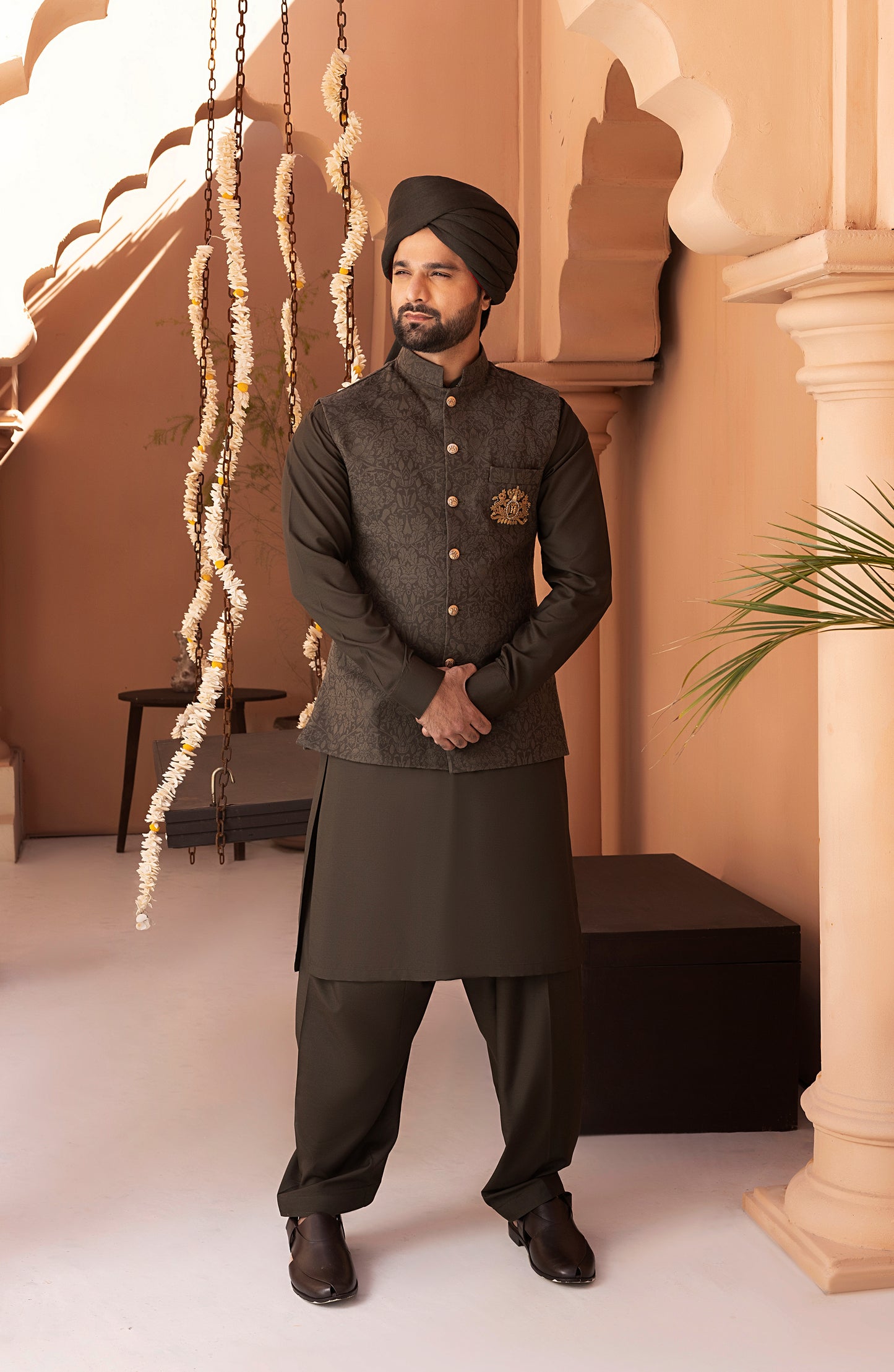 Deep Green Waistcoat Shalwar Kameez