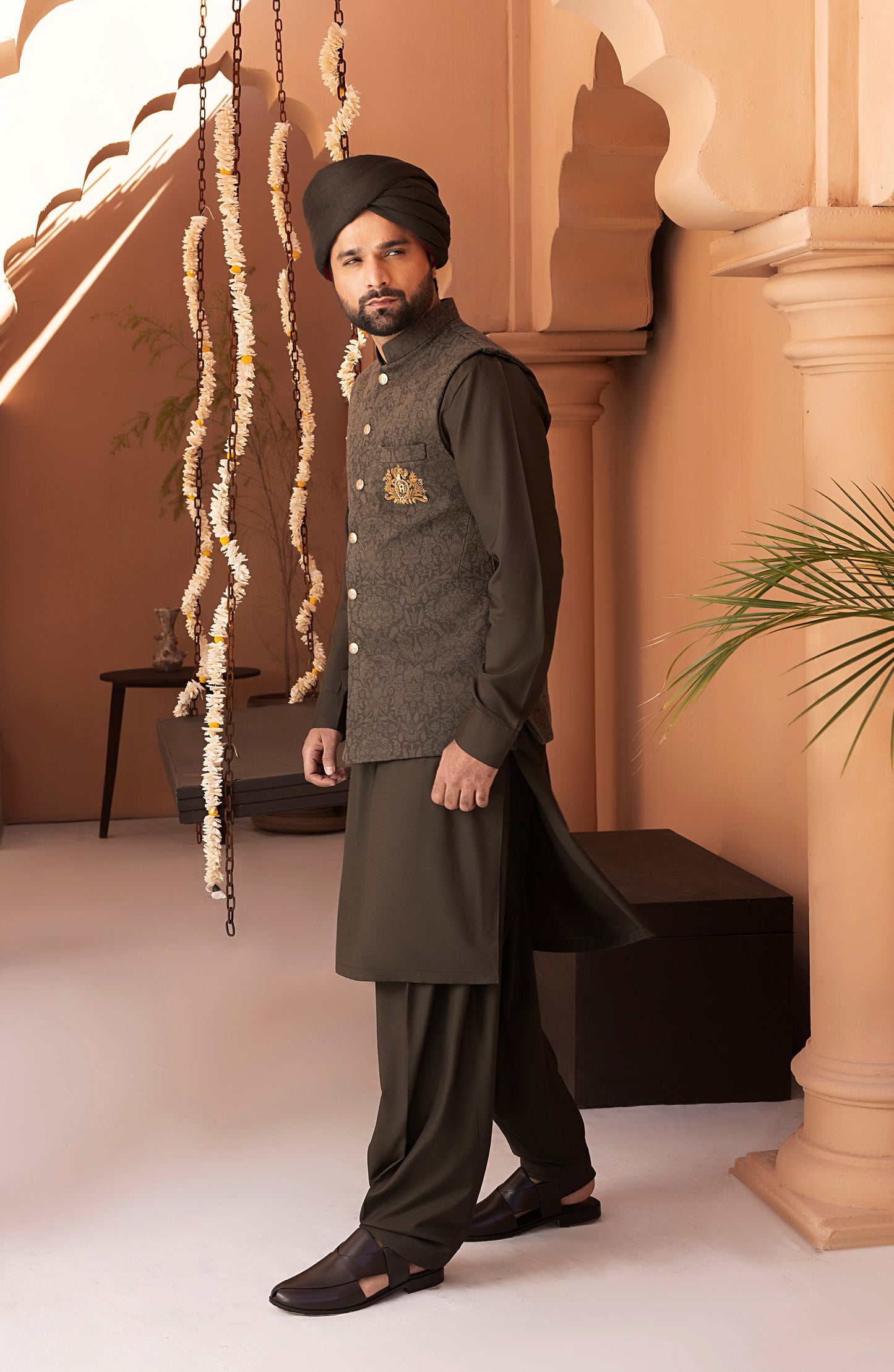 Deep Green Waistcoat Shalwar Kameez