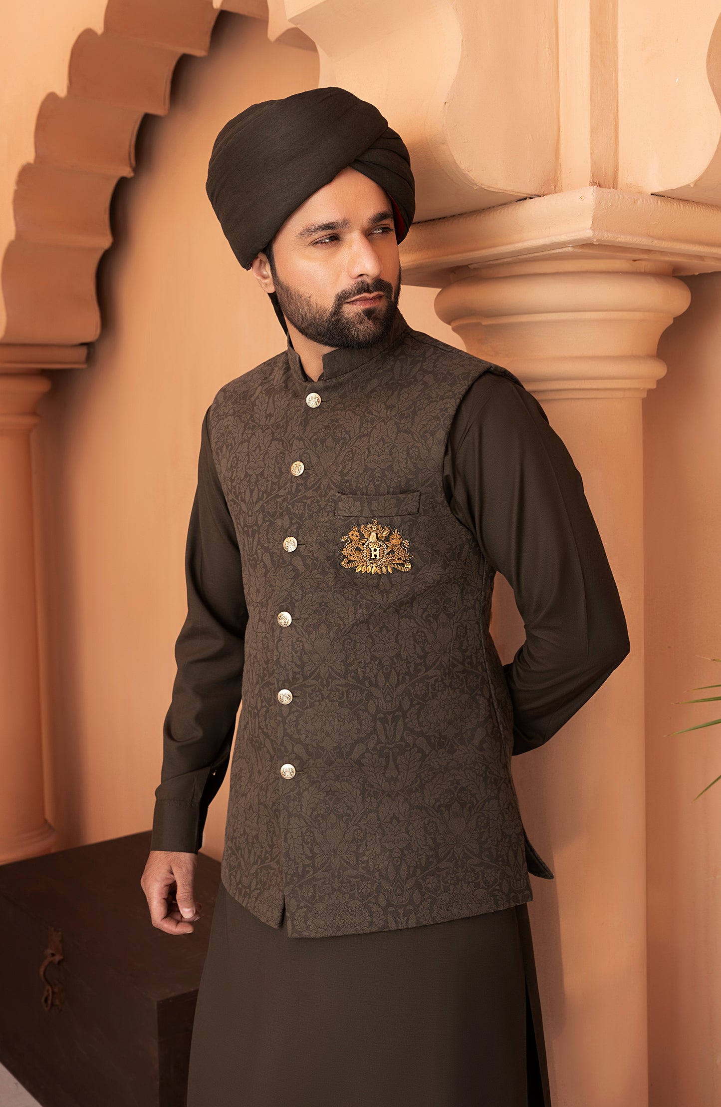 Deep Green Waistcoat Shalwar Kameez