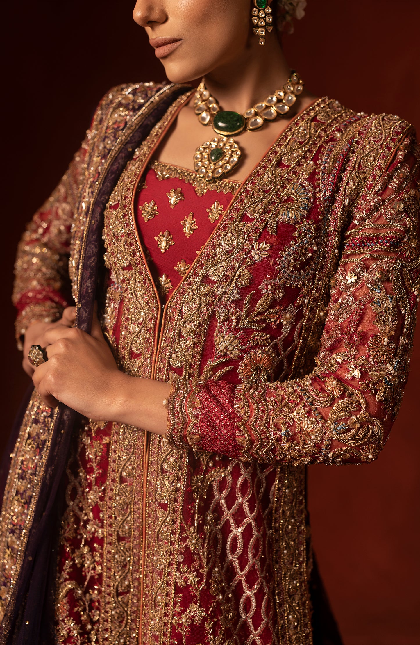 Red Front Open Shirt with Azaar Pants