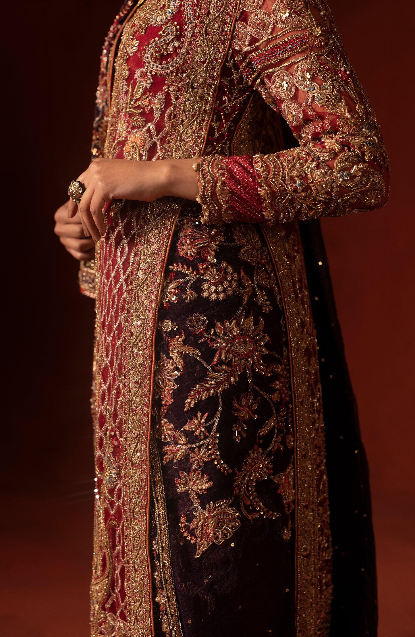 Red Front Open Shirt with Azaar Pants