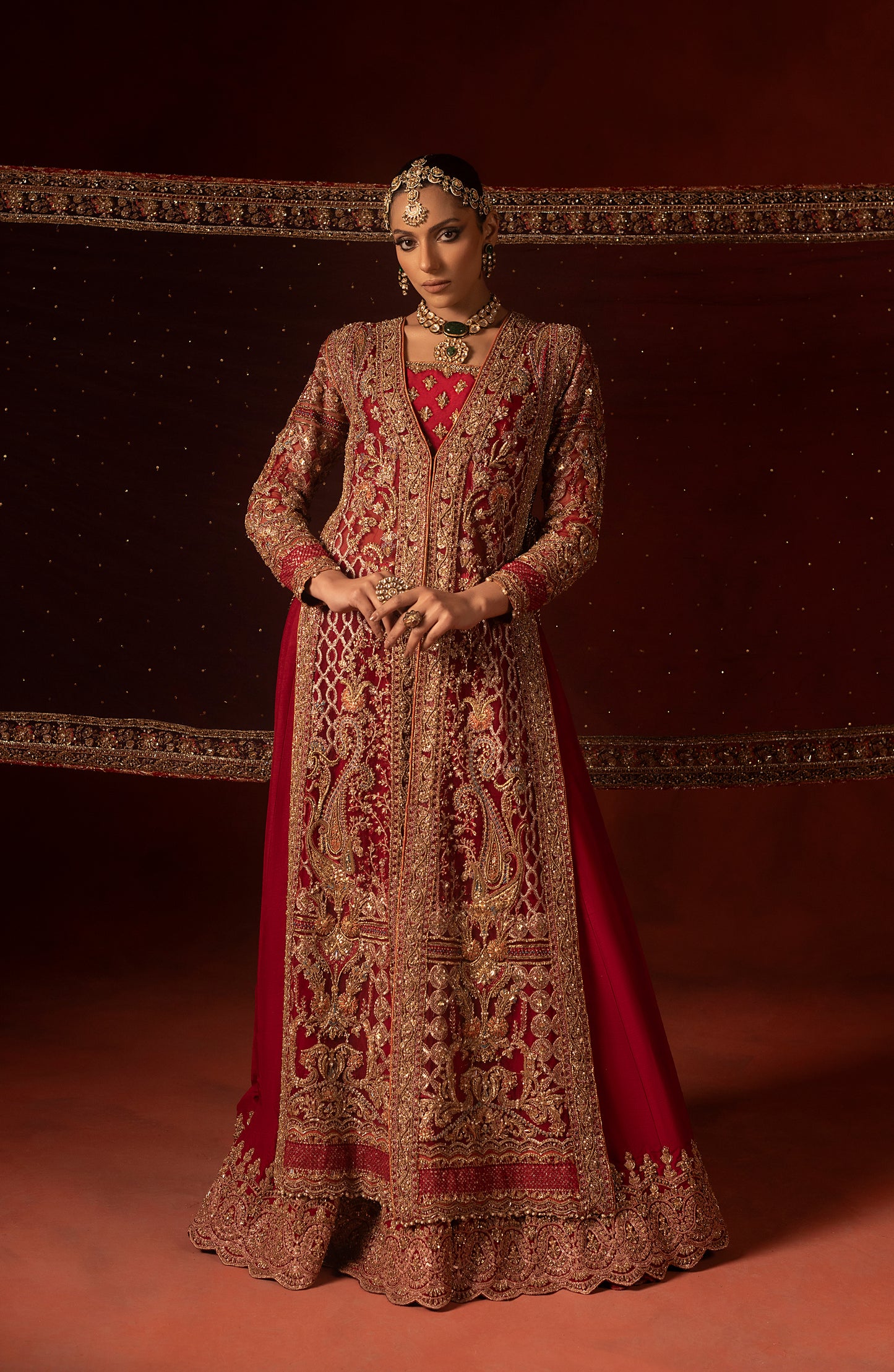 Red Front Open Shirt with Azaar Pants