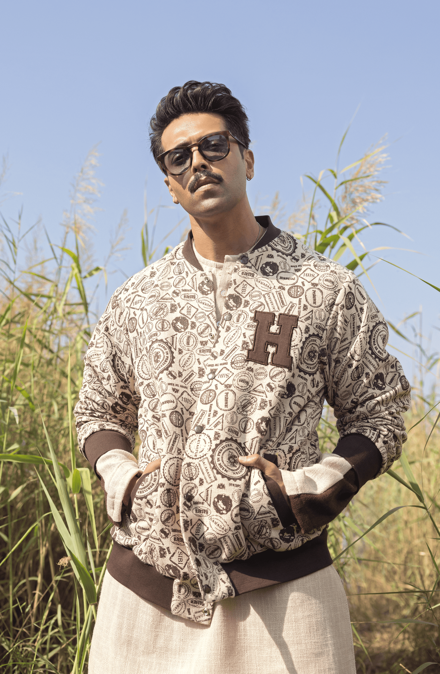 HSY| Block Printed Kurta Paired with Pants and a Varsity Jacket