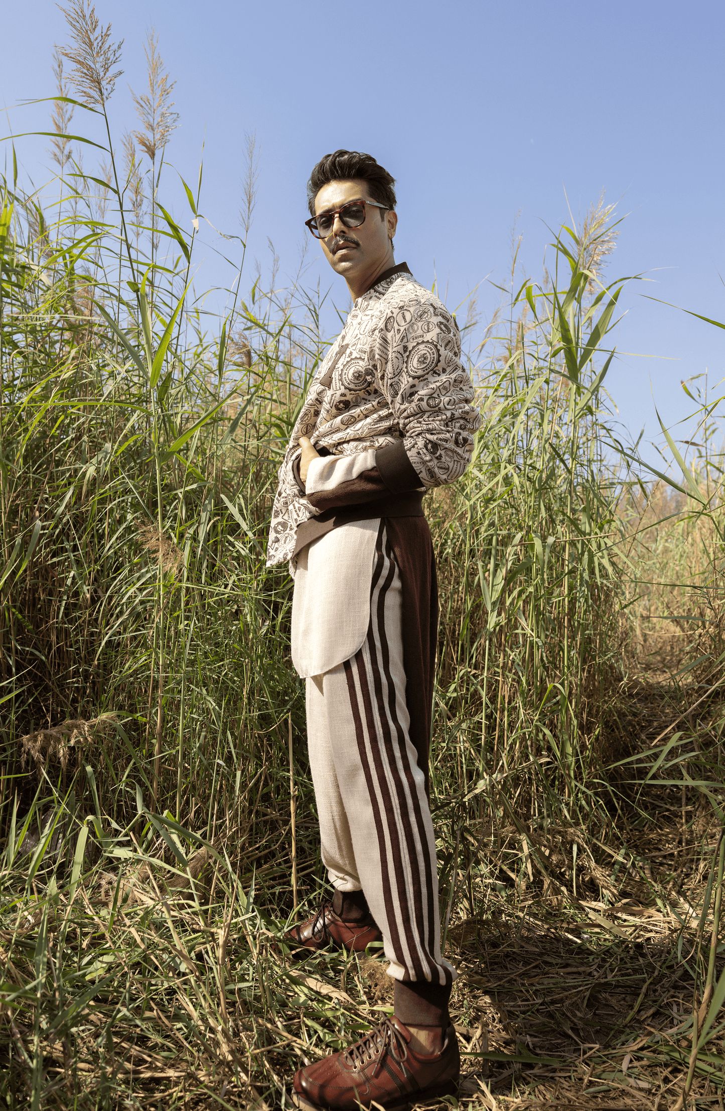 HSY| Block Printed Kurta Paired with Pants and a Varsity Jacket