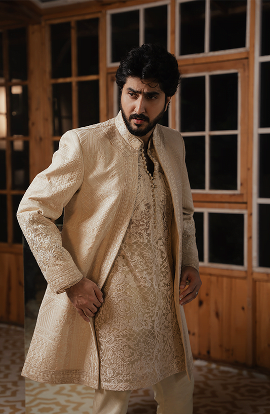 HSY creamy white mens sherwani