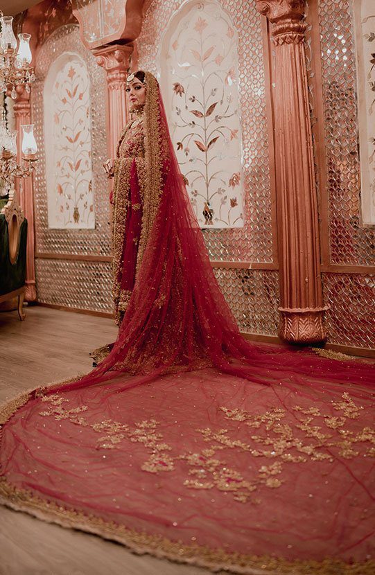 Bridal Parisian Embroidered Front Open Shirt with Lehenga & Dupatta