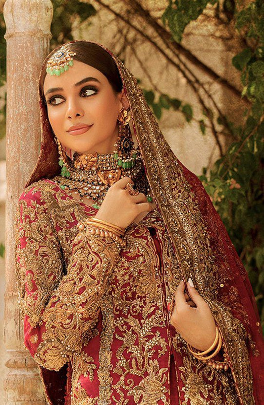 Bridal Front Open Shirt and Lehenga in Parisian Embroidery with a Dupatta