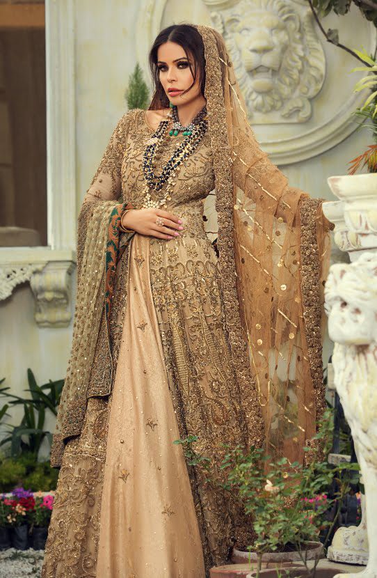 Bridal Timeless Front Open Gown paired with Lehenga