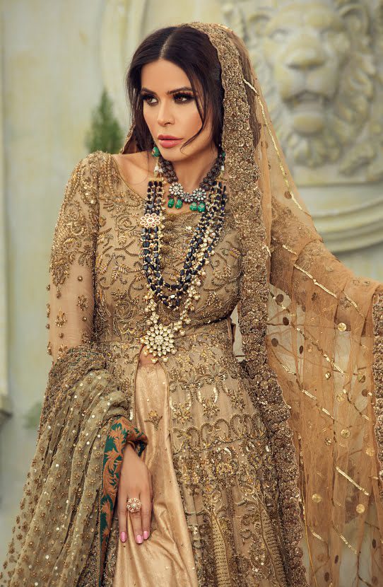 Bridal Timeless Front Open Gown paired with Lehenga