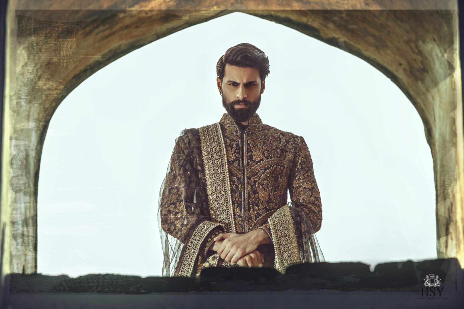 Heavily Embellished Sherwani With Matching Kurta and Shalwar