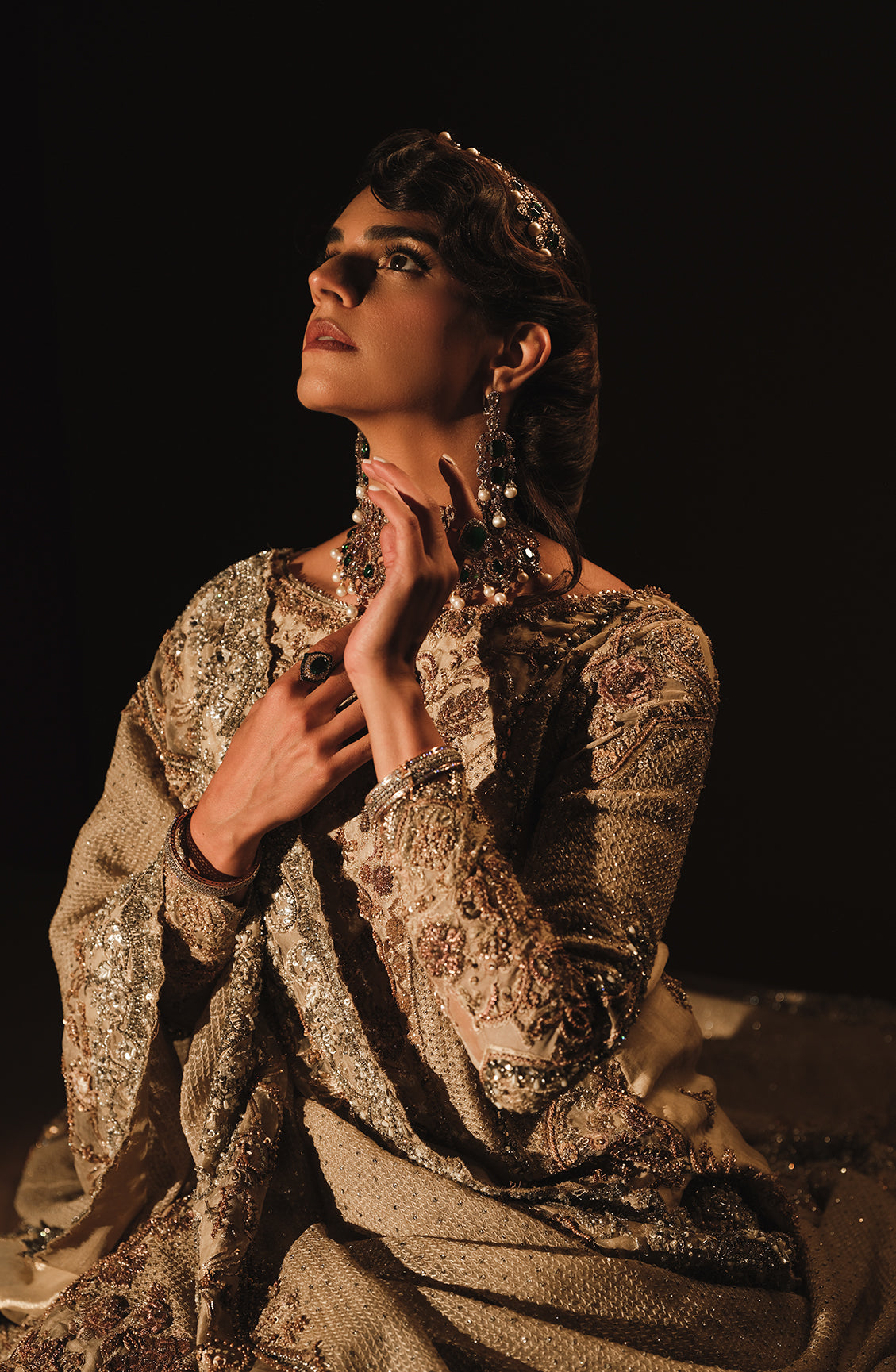 Andaaz - Bridal Shirt in French Beige Paired with a Farshi Gharara