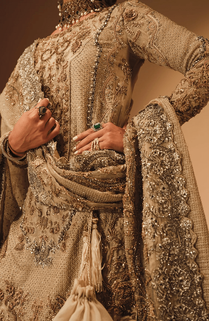 Andaaz - Bridal Shirt in French Beige Paired with a Farshi Gharara