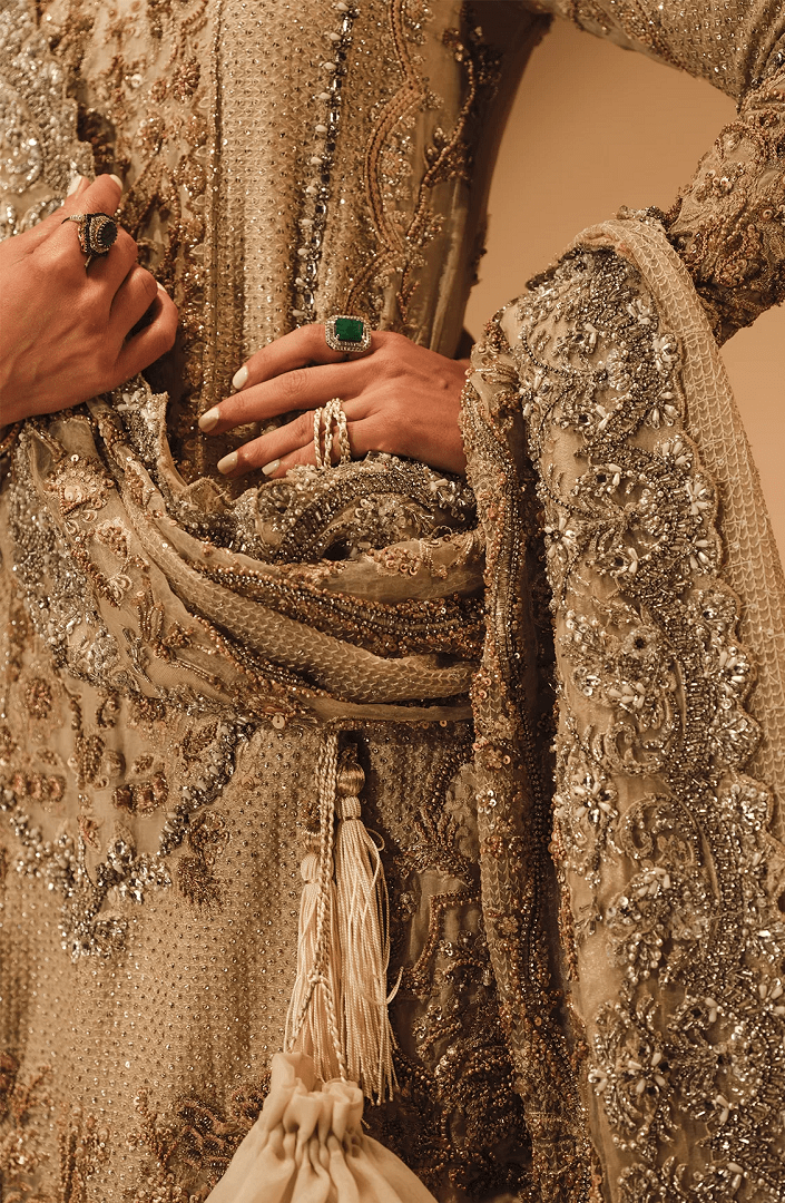 Andaaz - Bridal Shirt in French Beige Paired with a Farshi Gharara