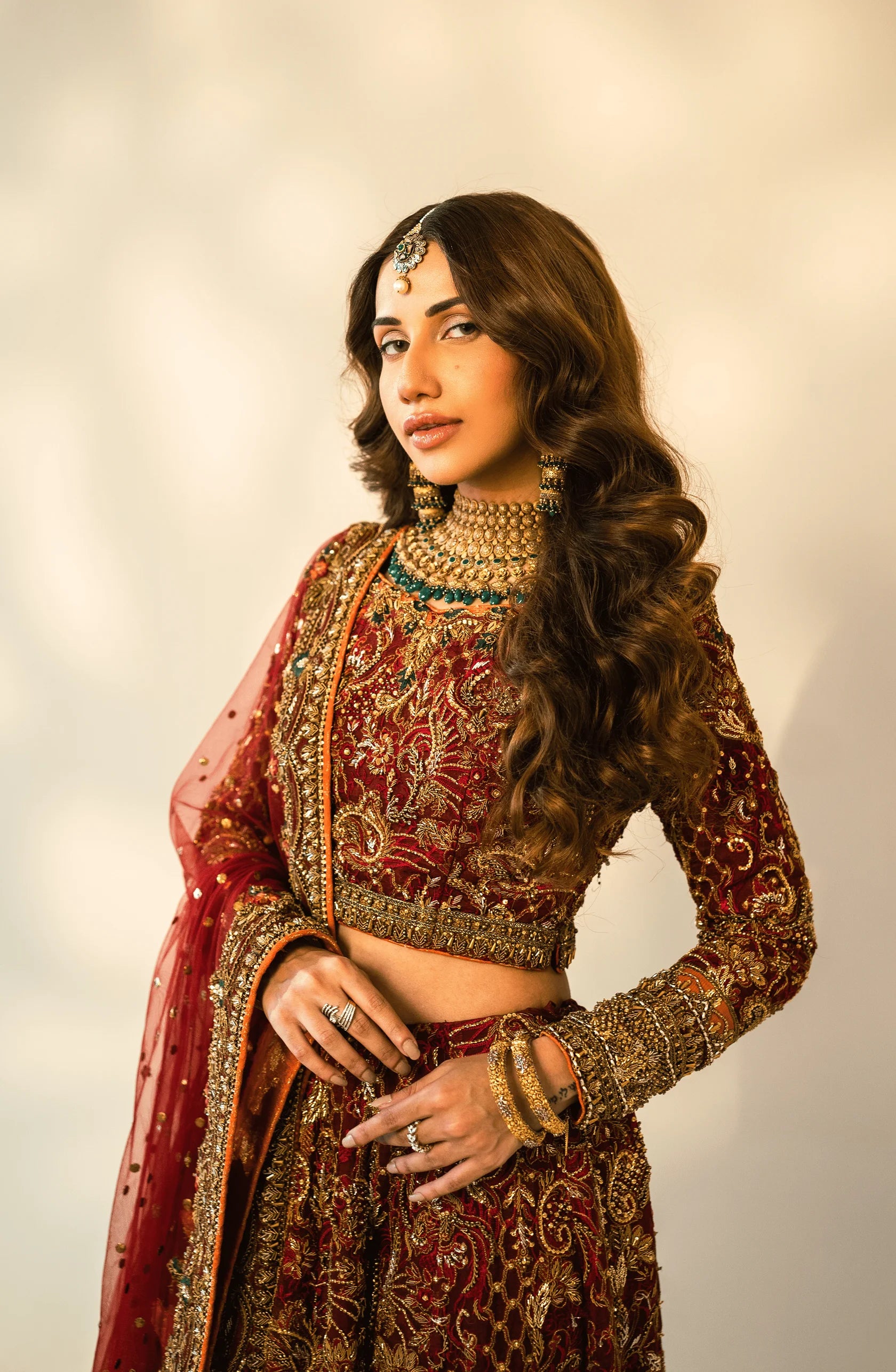 Nazakat - Embroidered Maroon Lehenga Choli with a Net Dupatta