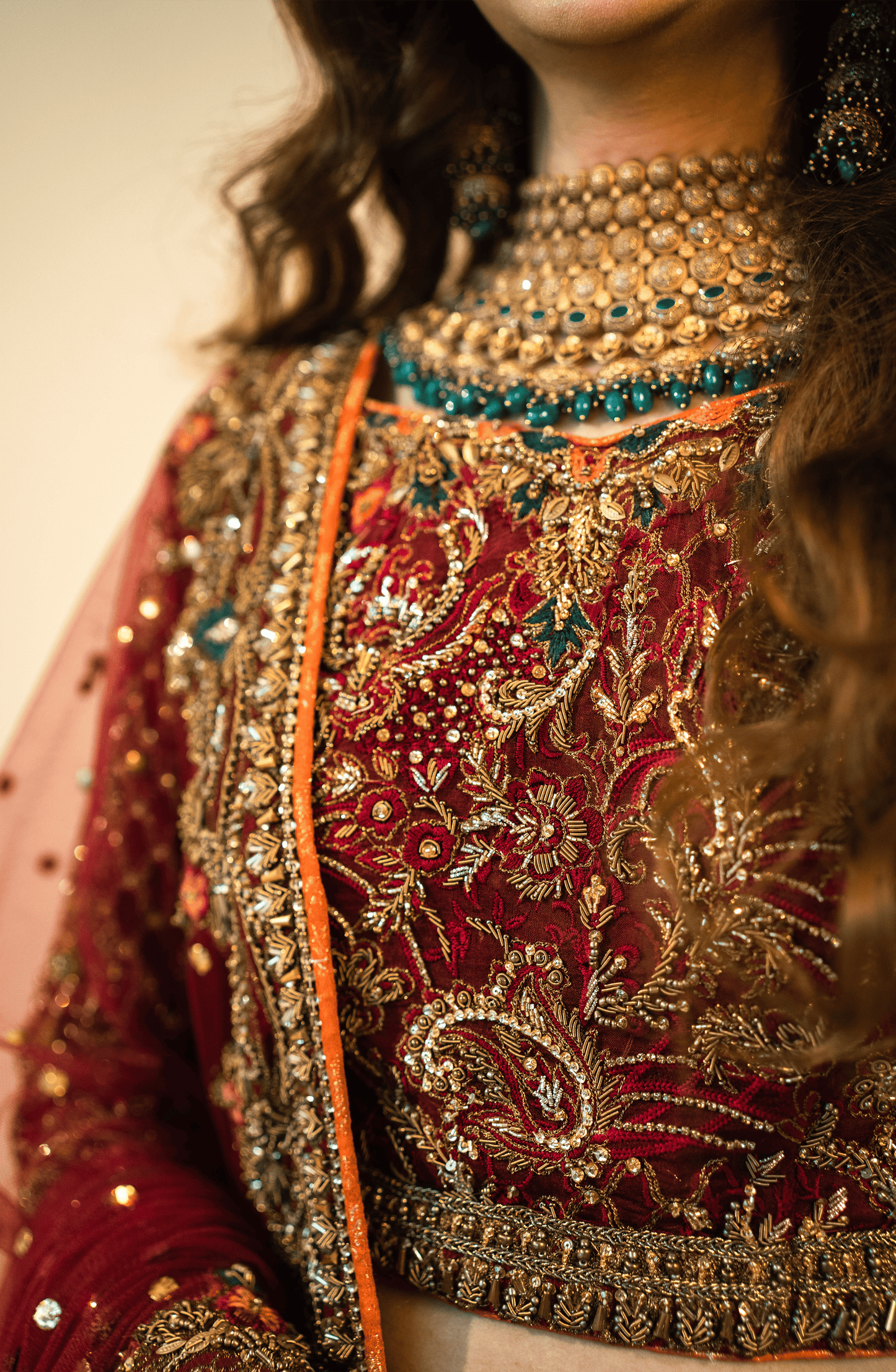 Nazakat - Bridal Embroidered Maroon Lehnga Choli with a Net Dupatta