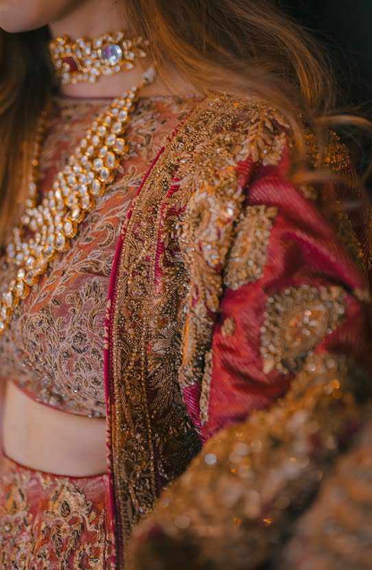 Bridal Embroidered Lehenga Choli and Paired with a Tissue Shawl