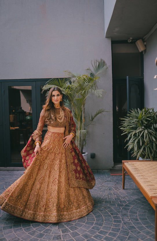 Bridal Embroidered Lehenga Choli and Paired with a Tissue Shawl