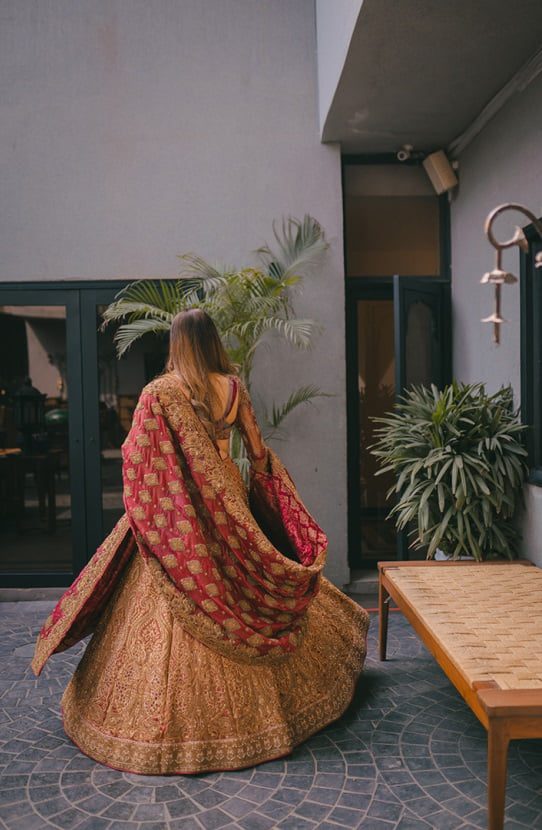 Bridal Embroidered Lehenga Choli and Paired with a Tissue Shawl