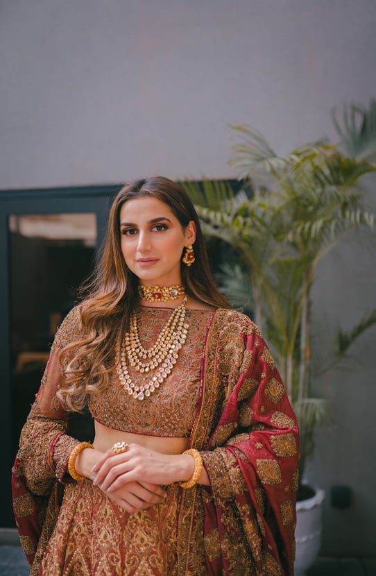 Bridal Embroidered Lehenga Choli and Paired with a Tissue Shawl