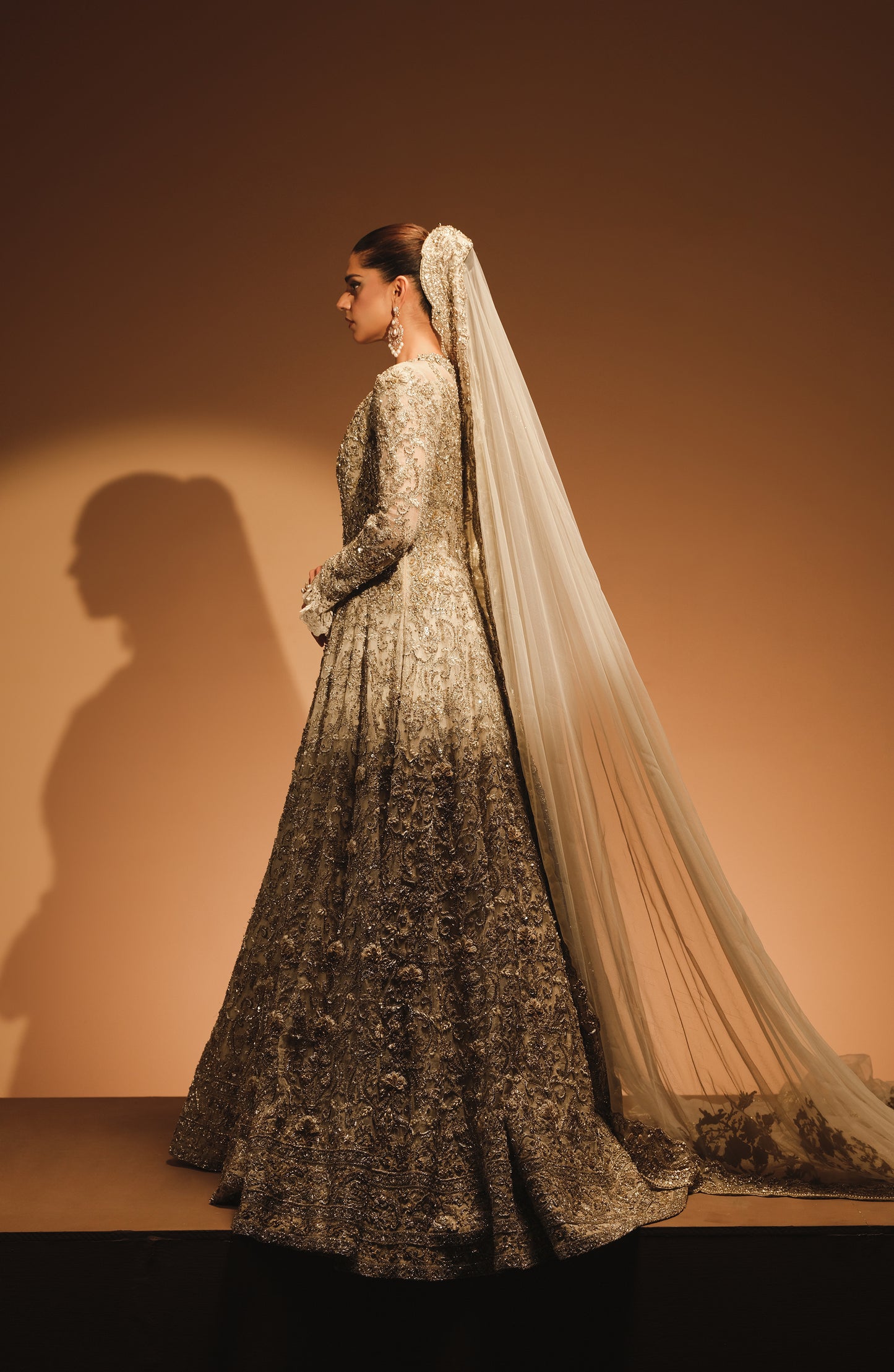 Khuwaab - Off-White Regal Bridal Gown with a Net Veil
