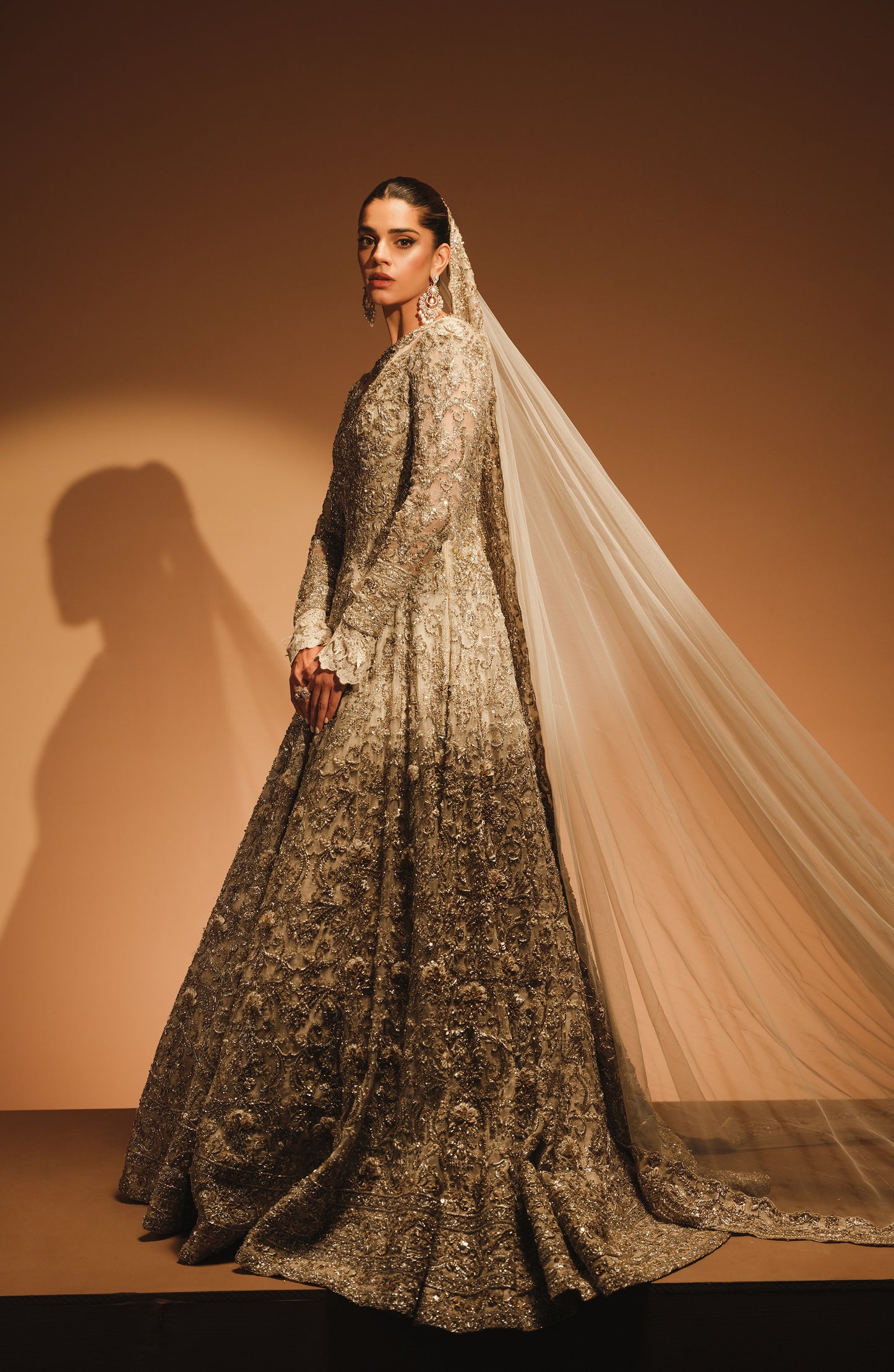 Khuwaab - Off-White Regal Bridal Gown with a Net Veil
