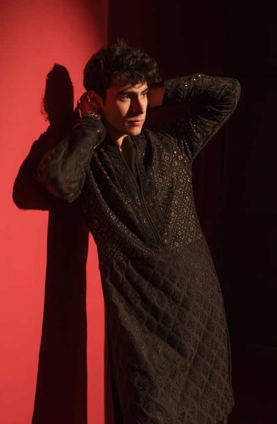 Black mens kurta by HSY