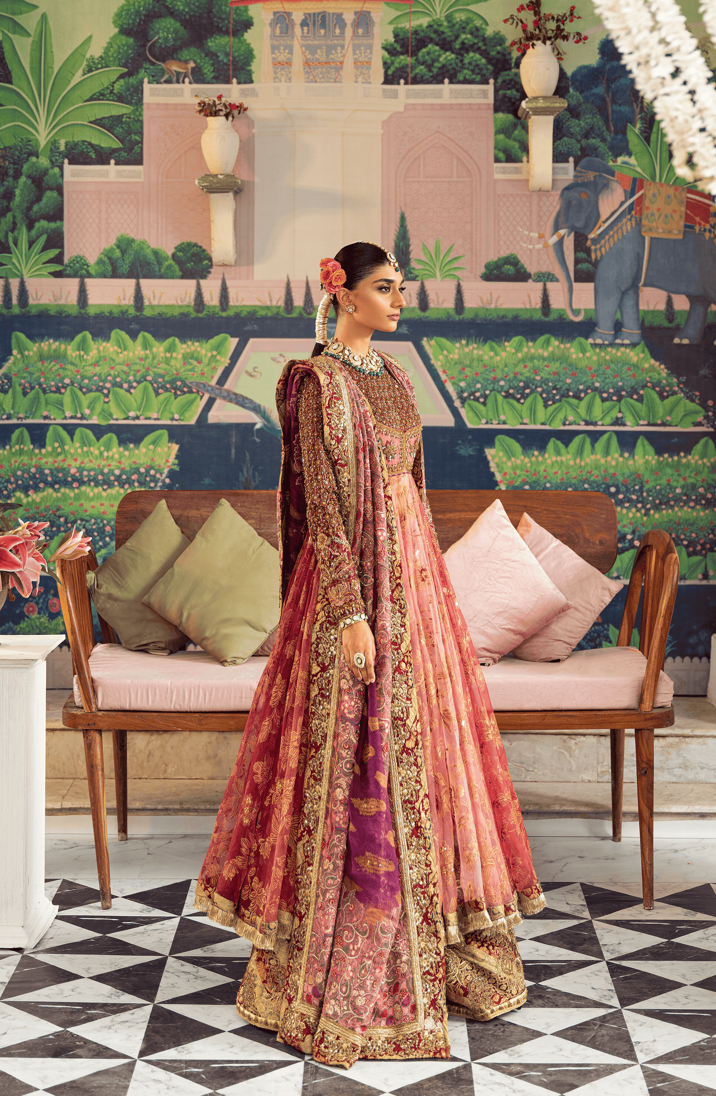 HSY Gulabo - Watermelon-Pink Peshwas with Azar Pants & Dupatta