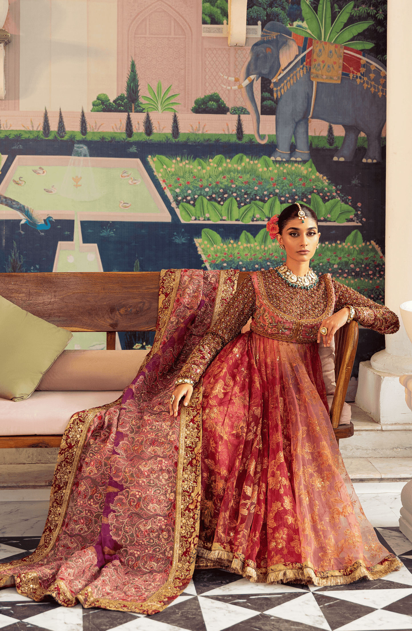 HSY Gulabo - Watermelon-Pink Peshwas with Azar Pants & Dupatta