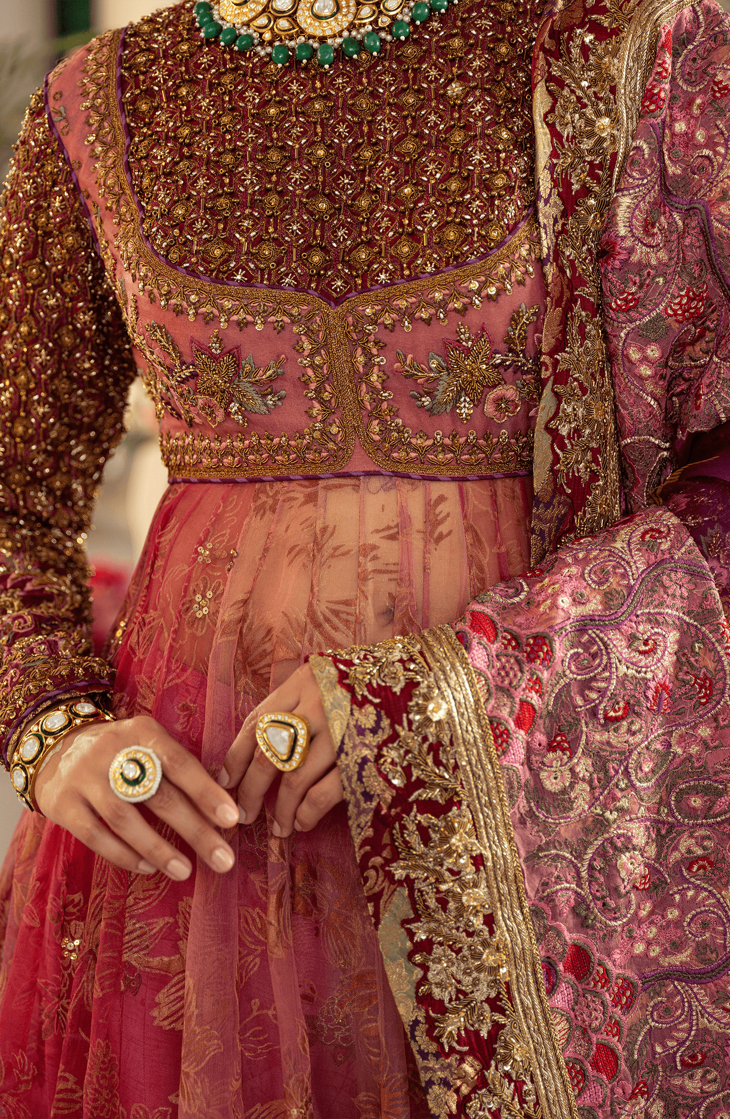 HSY Gulabo - Watermelon-Pink Peshwas with Azar Pants & Dupatta
