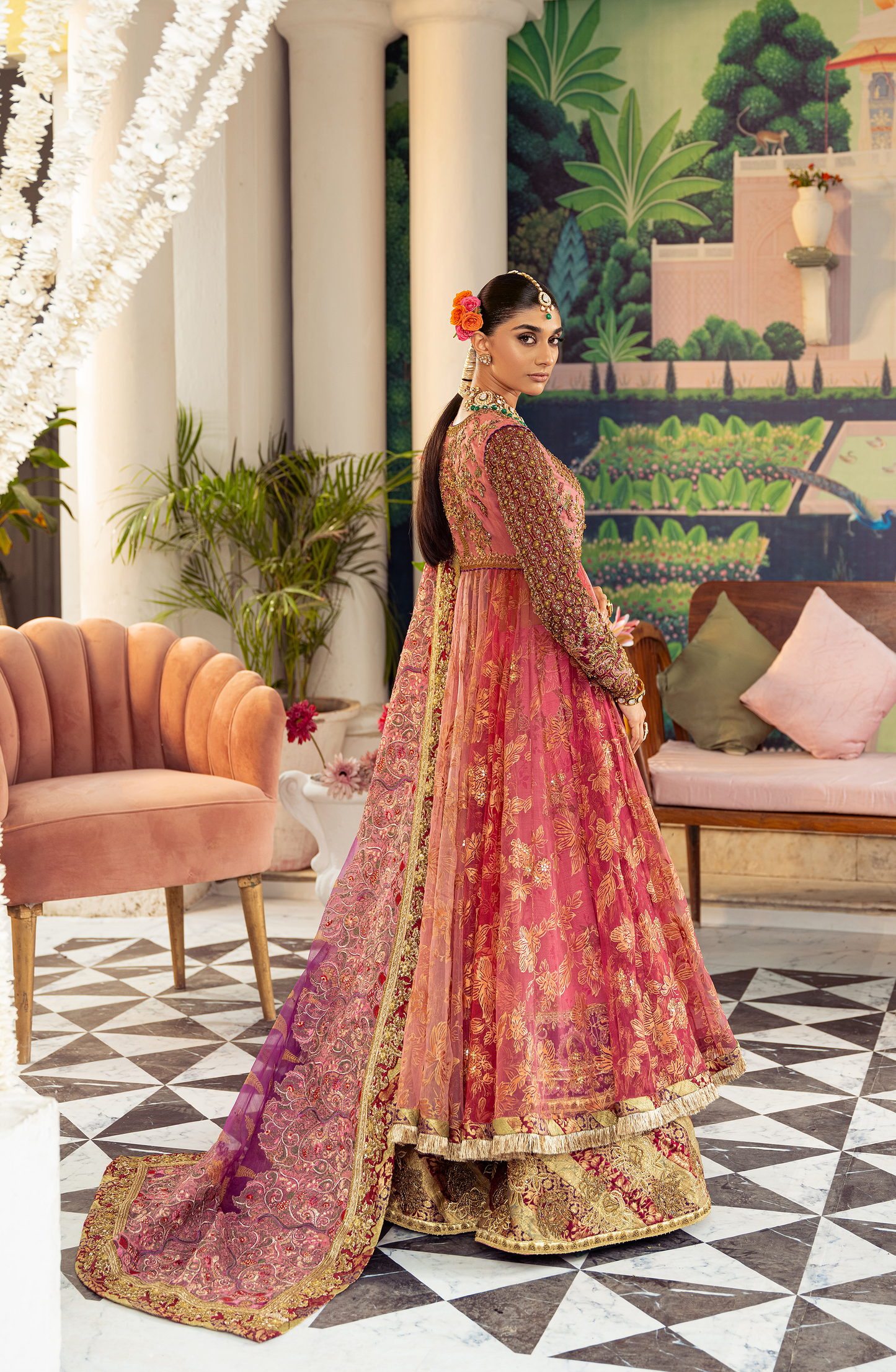 HSY Gulabo - Watermelon-Pink Peshwas with Azar Pants & Dupatta