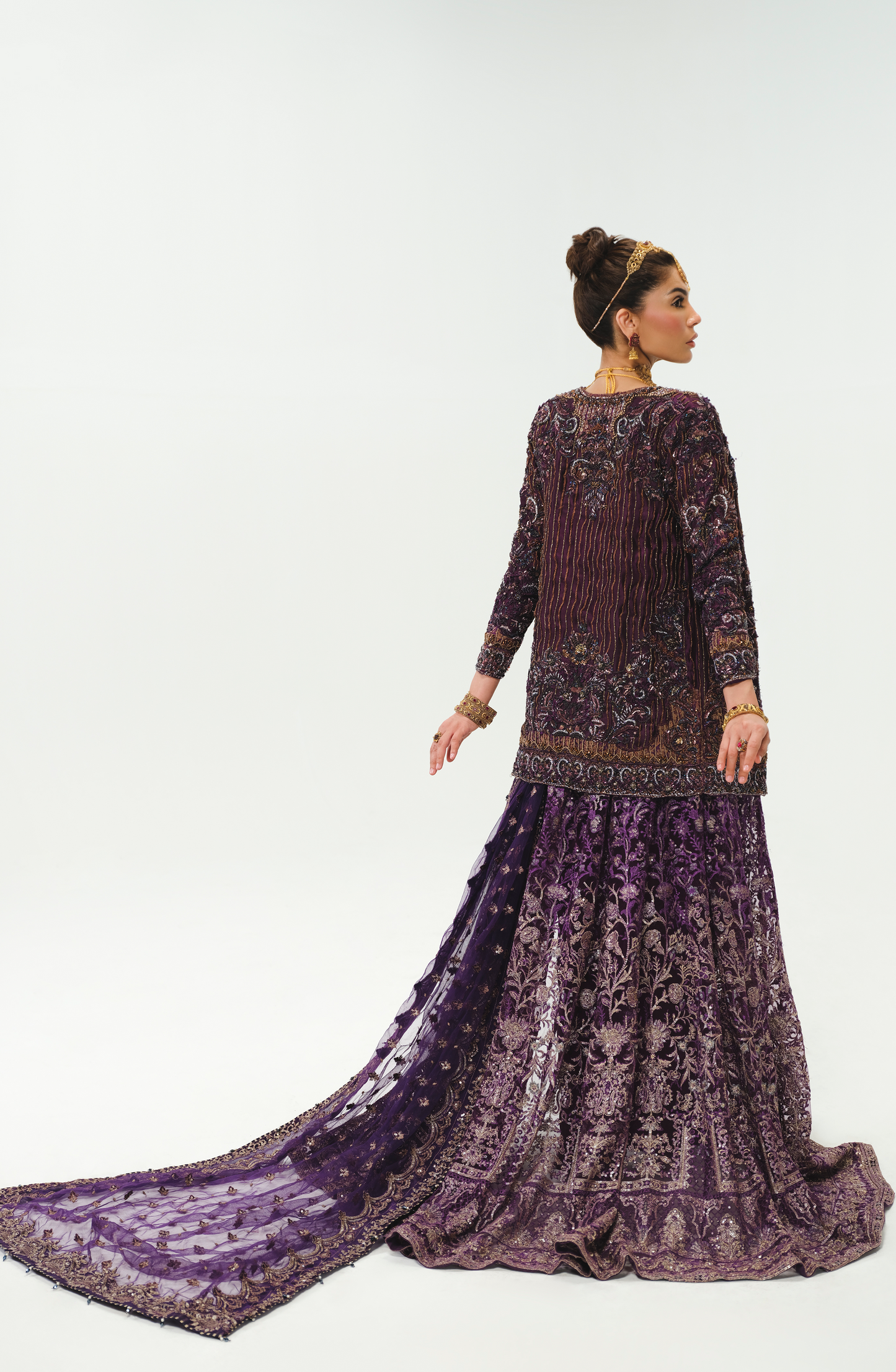 Alluring Aubergine Purple Ensemble with Multilayered Silhouette - Pakistani Designer Luxury Formal Dresses