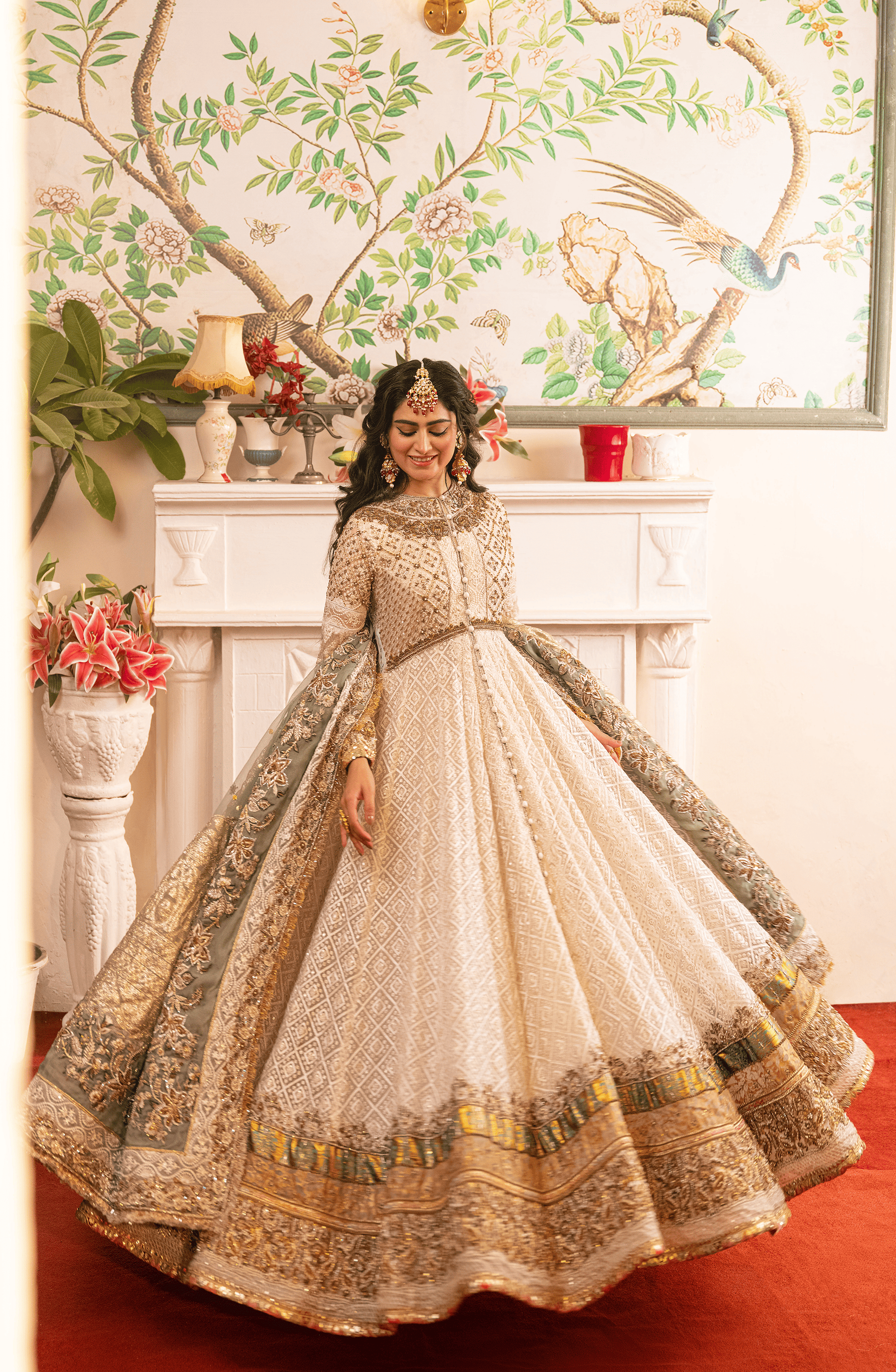 Zeenat – Pearl White Pishwas Paired with Organza Dupatta & Chooridar