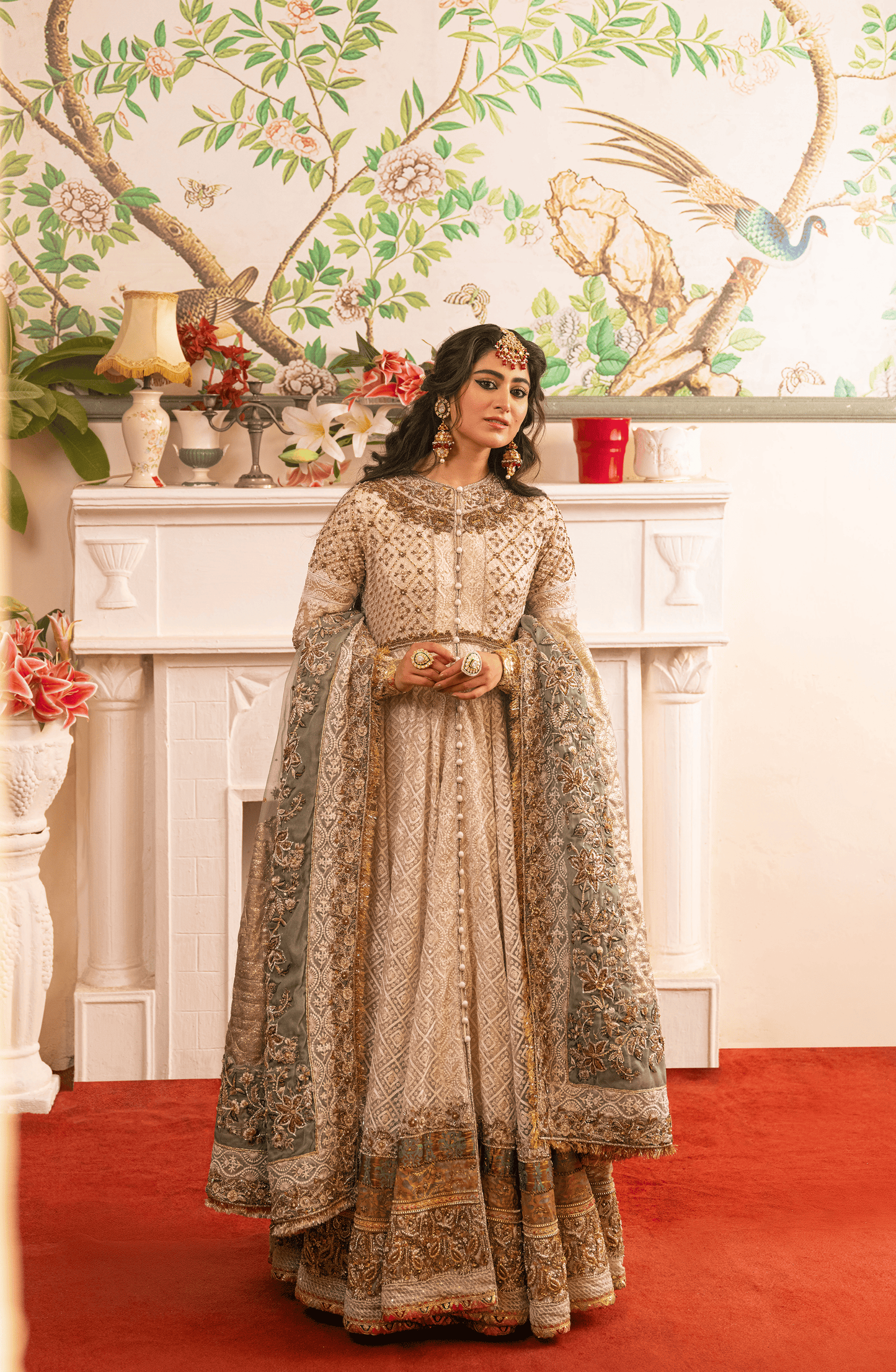 Zeenat – Pearl White Pishwas Paired with Organza Dupatta & Chooridar
