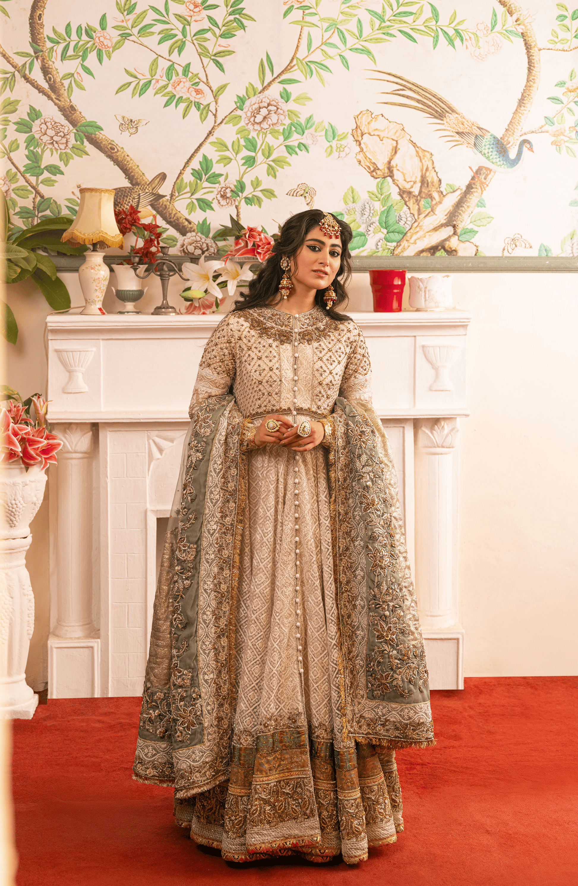Zeenat – Pearl White Pishwas Paired with Organza Dupatta & Chooridar
